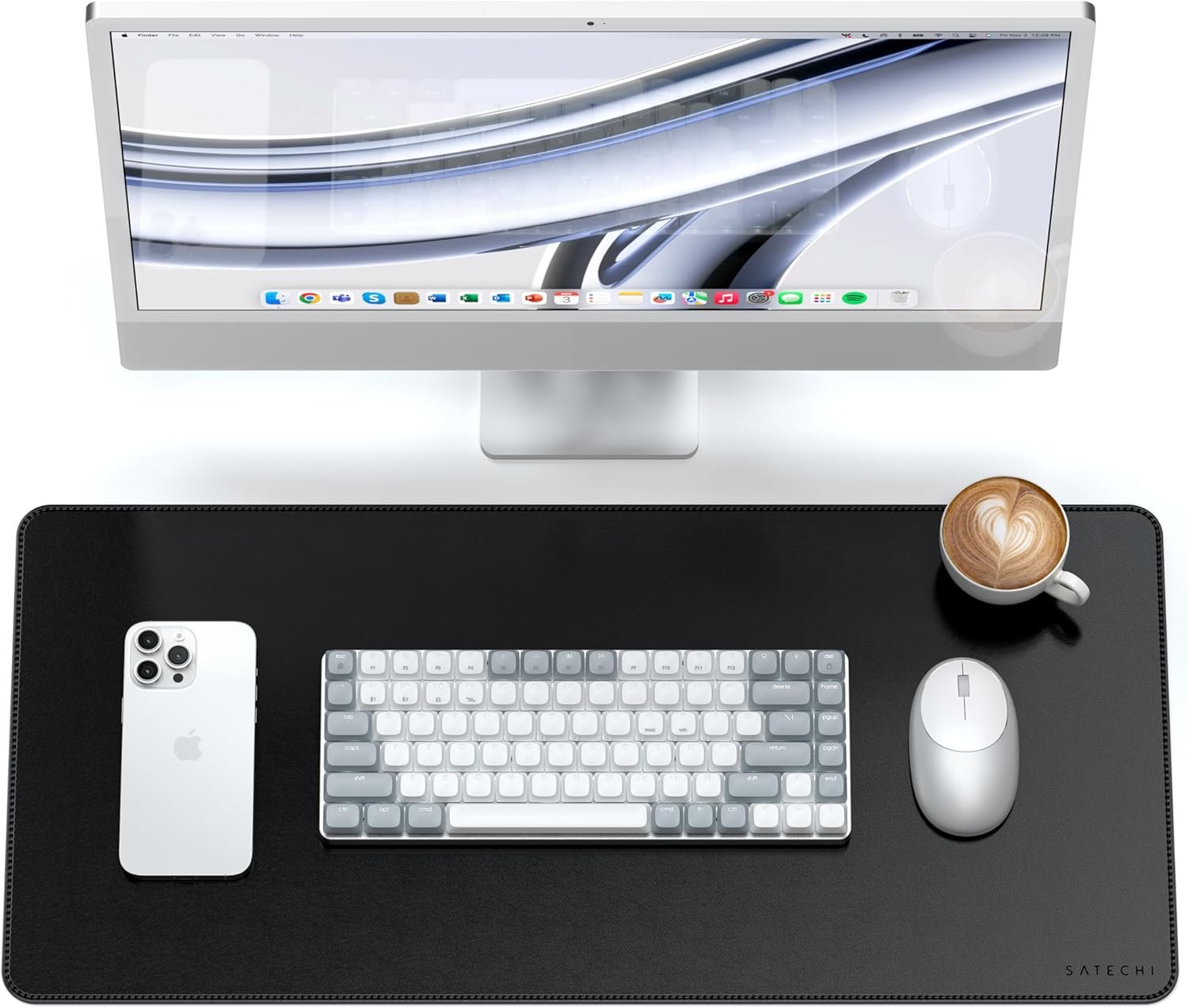 Satechi Vegan Leather Desk Mat, Large Mouse Pad Scratch and Water Resistant, Easy to Clean, Desk Pad for Office and Home, 26.8” x 12.4” x 0.1” – Black