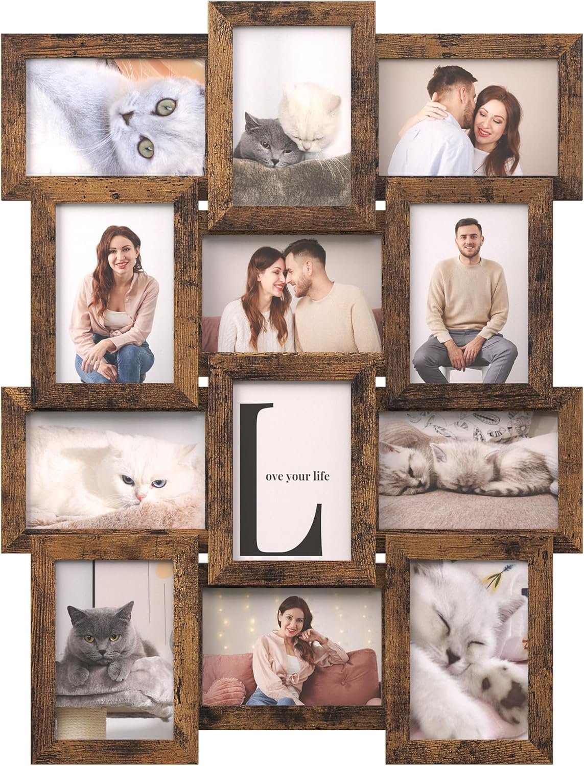SONGMICS Collage Picture Frames, 4×6 for Wall Decor, Multi Family Photo for Gallery Decor, Hanging Display, Set of 12, Rustic Brown URPF026X01