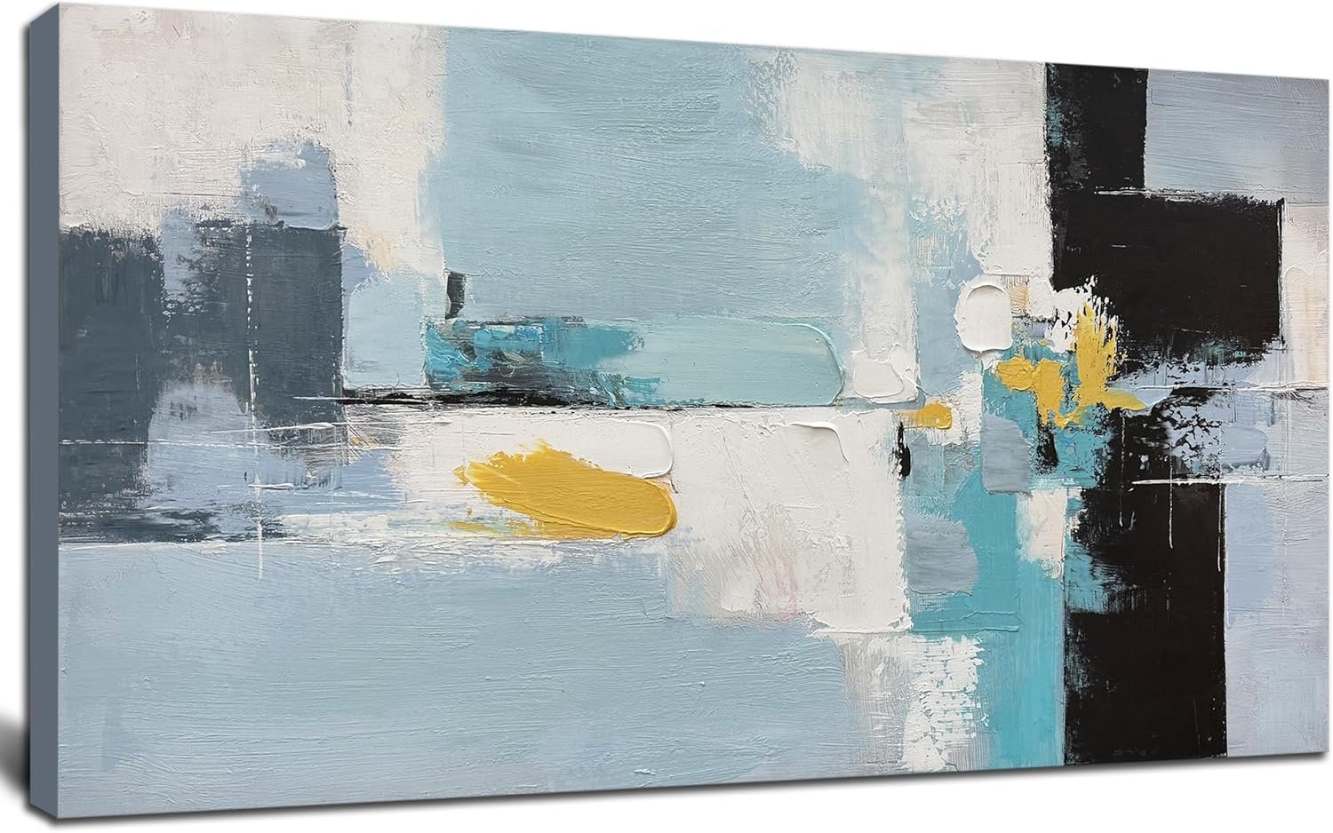 Tarfupth Large Blue Abstract Wall Art for Living Room Black and White Hand Painted Oil Painting Modern Textured Canvas Artwork for Bedroom Home Office 20″x40″