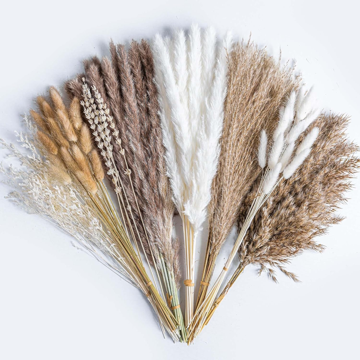 Natural Pampas Grass 8kind Grass Mix Bouquet | Dried Pampas Bouquet for Wedding Boho Flowers Home Table Desk Decor, Rustic Farmhouse Decor (93PCS)