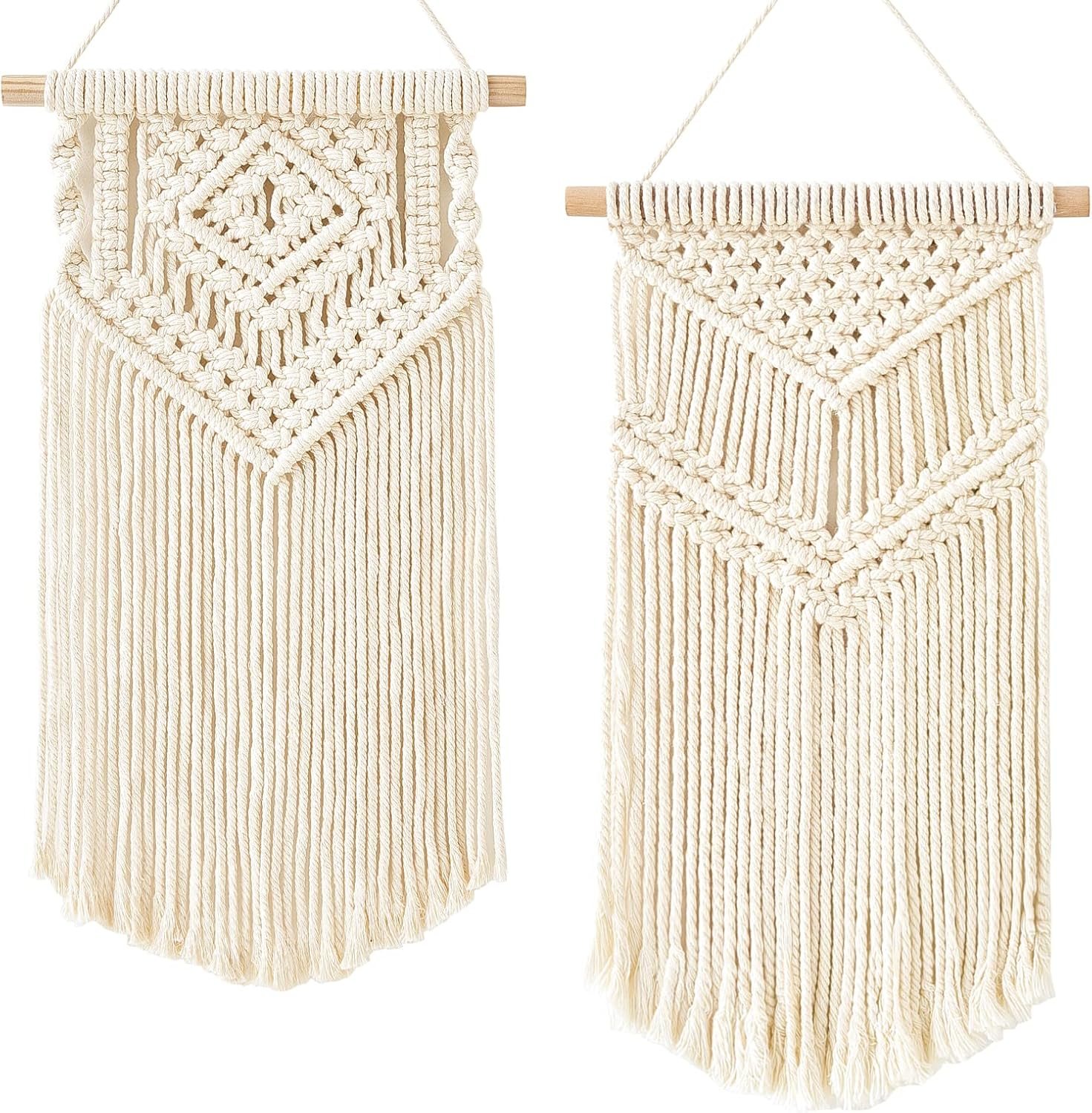 Dahey Small Macrame Wall Hanging 2 Pcs Woven Tapestry Wall Art Decor – Beautiful for Boho Home Bedroom Dorm College Classroom Decor, Apartment, Nursery, Party Decorations, 16.5″ L x 10″ W and 17.5″x 10″W
