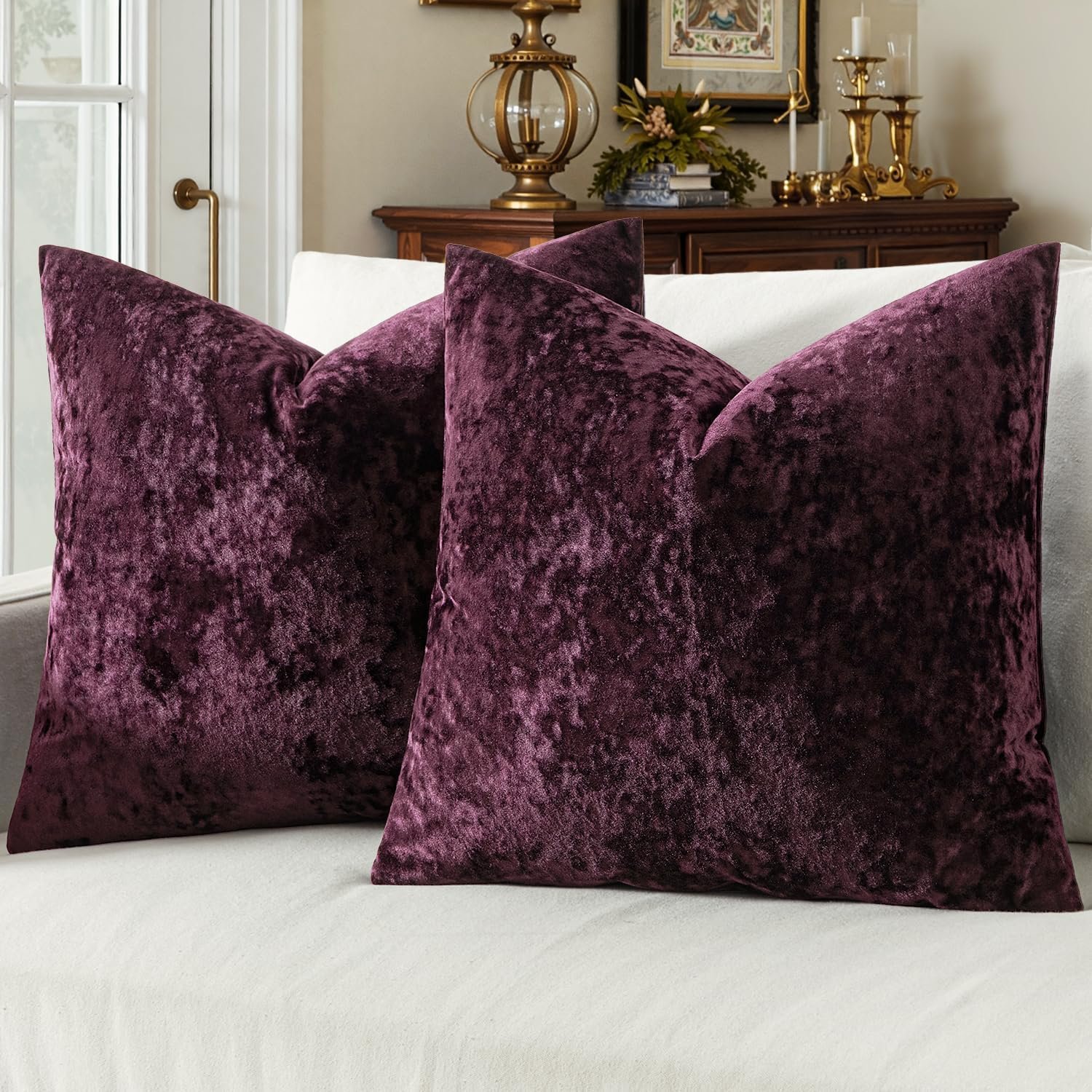 MIULEE Velvet Throw Pillow Covers Set of 2, Soft Neutral Decorative Pillow Cases with Luxurious Textured Vintage Cushion Covers for Home Decor Couch Sofa Bed,Purple 18×18 inch