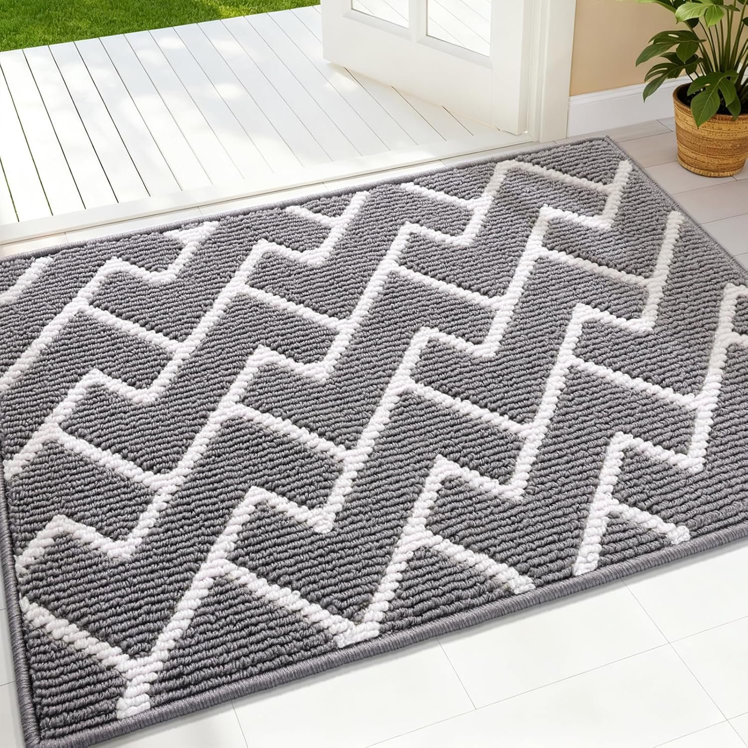 OLANLY Front Door Mat, Non-Slip Rubber Backing, Dirt Resistant and Absorbent, Washable, Easy to Clean Low-Profile Indoor Doormat for Back Door, Entryway, Inside Entrance, 32×20, Grey