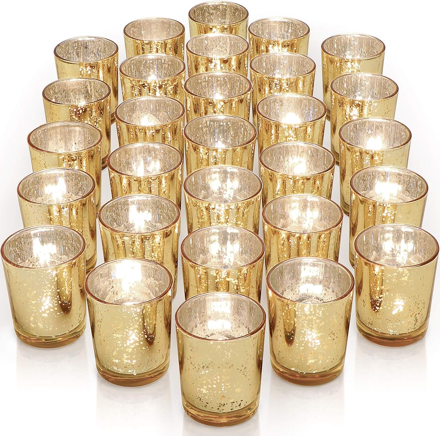 LETINE Gold Votive Candle Holders Set of 36 – Speckled Mercury Gold Glass Candle Holder Bulk – Ideal Spring Summer Decor for Wedding Centerpiece Table，Valentine’s Day Decorations Indoor