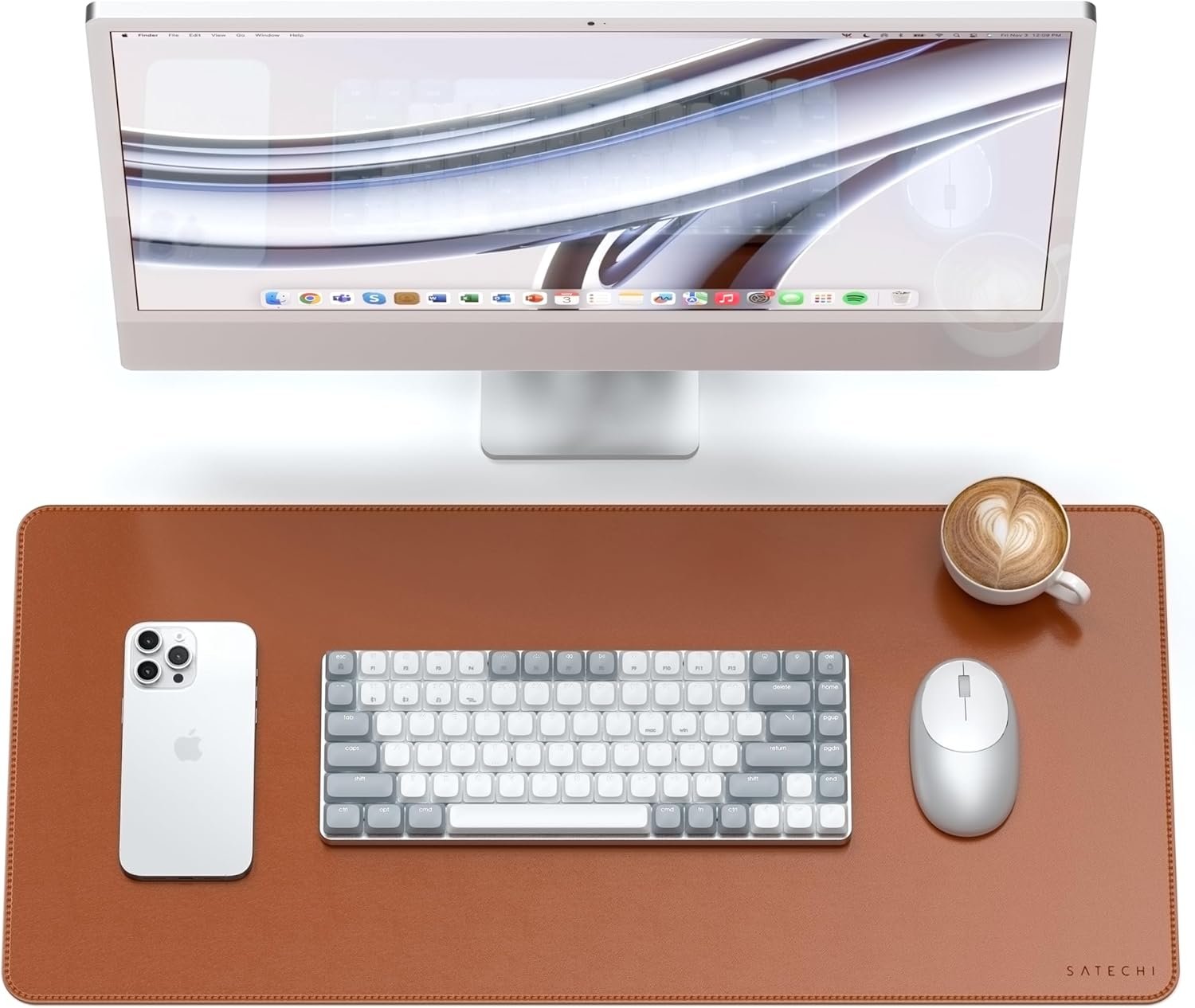 Satechi Vegan Leather Desk Mat, Large Mouse Pad Scratch and Water Resistant, Easy to Clean, Desk Pad for Office and Home, 26.8” x 12.4” x 0.1” – Brown