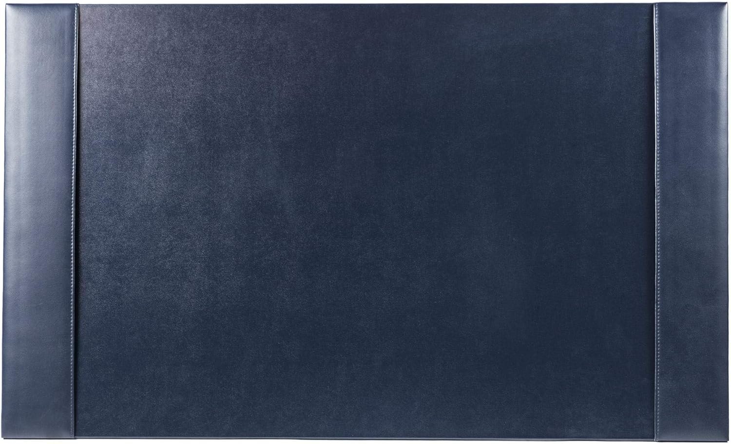DACASSO Bonded Leather Desk Pad with Side Rails – Luxury Leather Desk Blotter for Writing (30 x 18, Navy Blue)