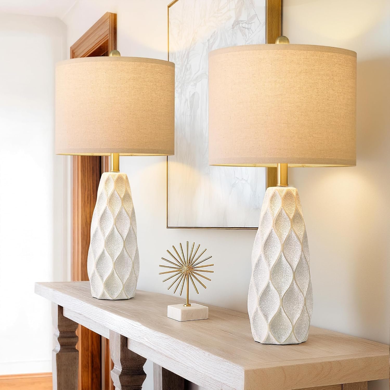 27.5″ Ceramic Table Lamps for Living Room Bedroom Lamps Set of 2 Modern Boho Bedside Lamps Night Stands Farmhouse Vintage Large Nightstand Lamp Reading Light Home Office Dorm Desk Deco Gifts, White