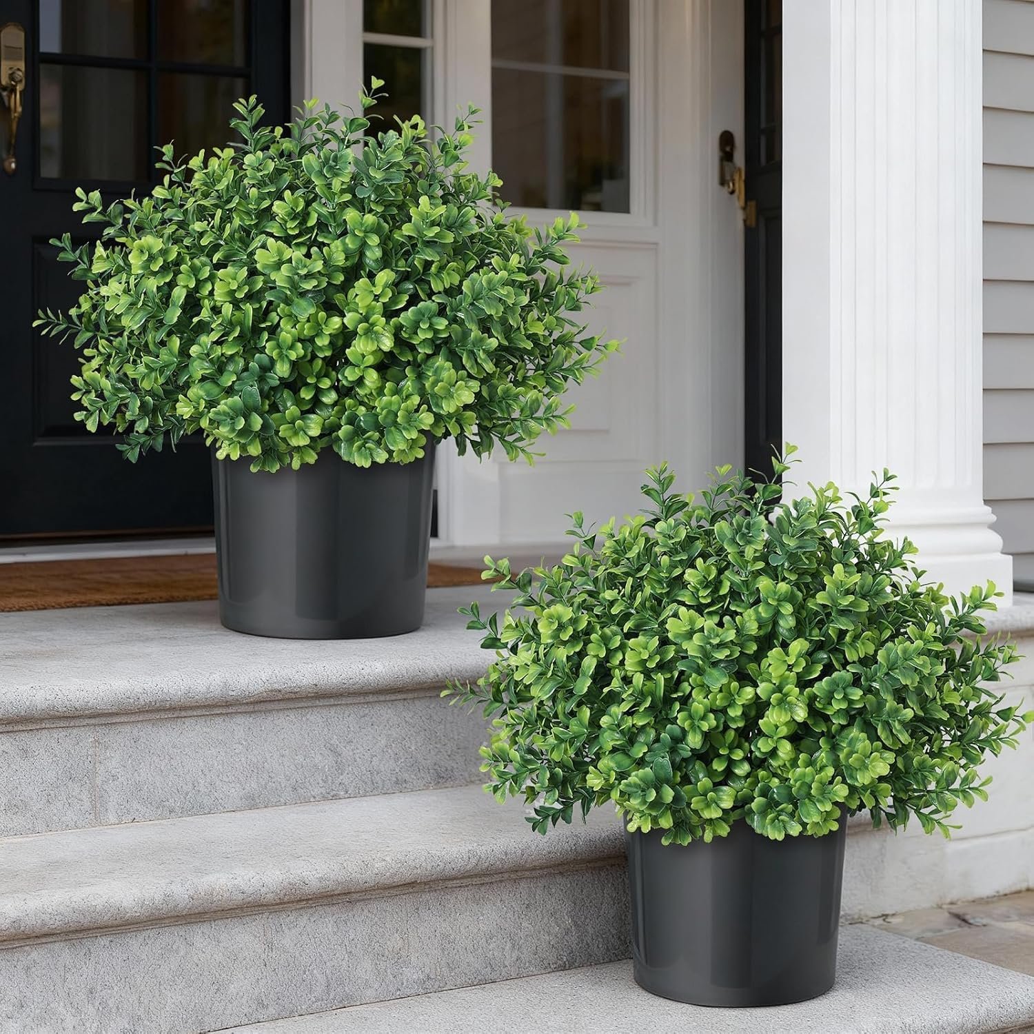 Set of 2 Artificial Boxwood Topiary Trees for Front Door – Faux Realistic Greenery Potted Plants, Fake Outdoor UV-Resistant Bushes with Pots for Porch,Farmhouse,Home,Garden Decor