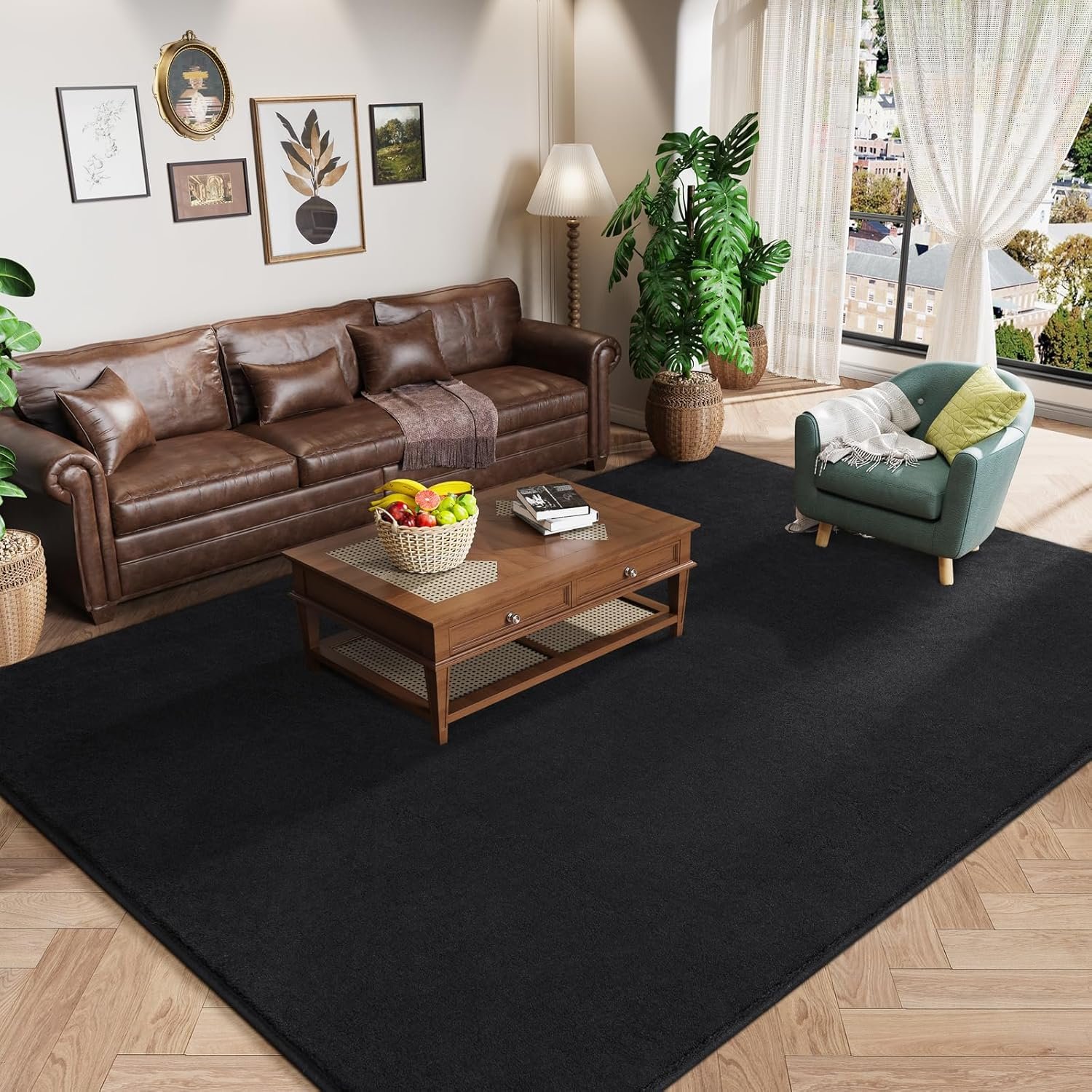 Amearea Modern Area Rugs for Bedroom Living Room, 4×6 Feet Black Thickened Memory Foam Rug, Fluffy Indoor Washable Rugs Non Slip Minimalist Carpet for Kids Boys Girls Dorm Nursery Room Decor