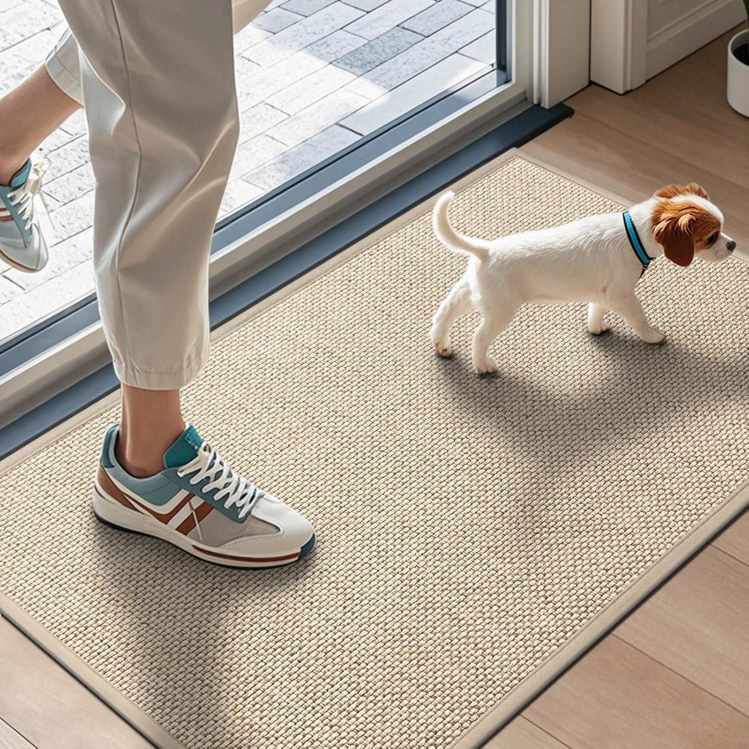 LEKEEPGO Door Mat 17″x29″, Non Slip Door Mat Indoor Entrance, Rubber Backing Indoor Door mats Washable Absorbent Low-Profile Doormat Front Entryway Entry Resist Dirt Inside Door Mats, Khaki