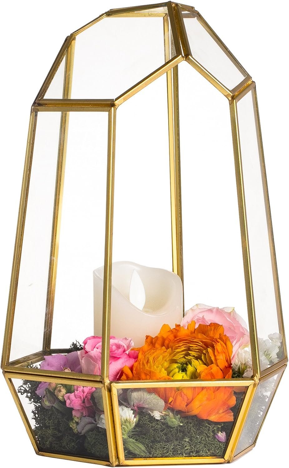 NCYP NO Door Geometric Glass Terrarium – Irregular Terrarium Planter for Succulent Air Plants – Home Fairy Garden Small Decorative Display, Centerpiece – 6.5×5.7×9.8 Inches, Gold (No Plants)