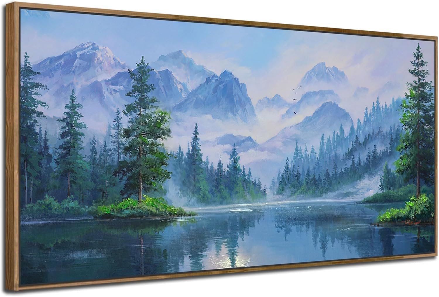 Ardemy Framed Lake & Mountain Canvas Wall Art 40″x20″, Textured Blue-Green Landscape Painting, Large Nature Picture for Living Room Bedroom Office Decor