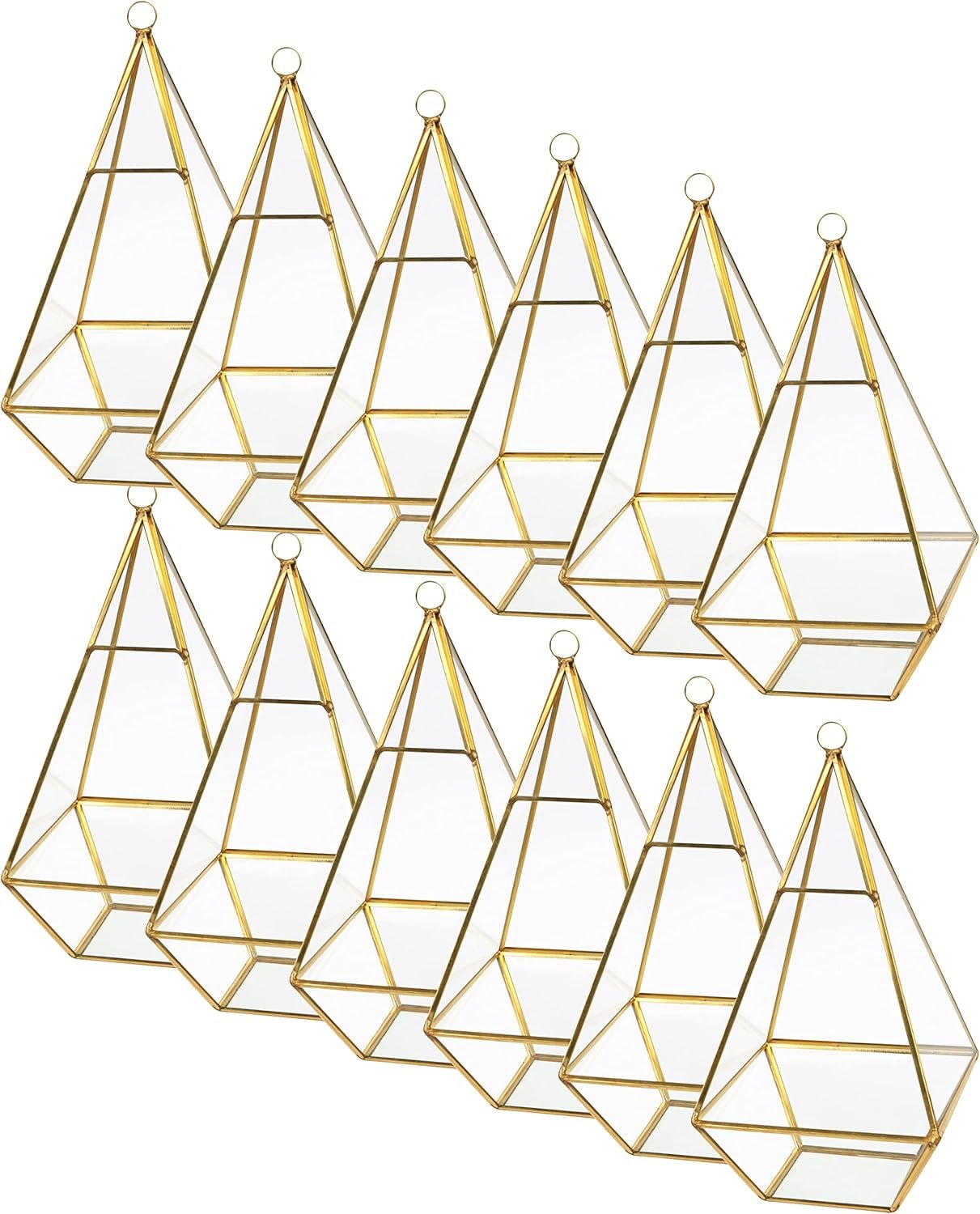 Ashland 9.5” Gold Geometric Triangle Glass Terrarium – Hanging Planter for Succulents and Air Plants – Bulk 12 Pack