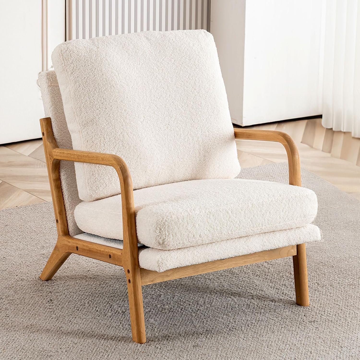 Mixcous Mid Century Modern Accent Chairs for Living Room, 23” Wide Comfy Chair for Bedroom, Small Cozy Sherpa Reading Chairs for Adults, 108° Lounge Arm Chair with Detachable Cover, 5.5″ Foam Cushion