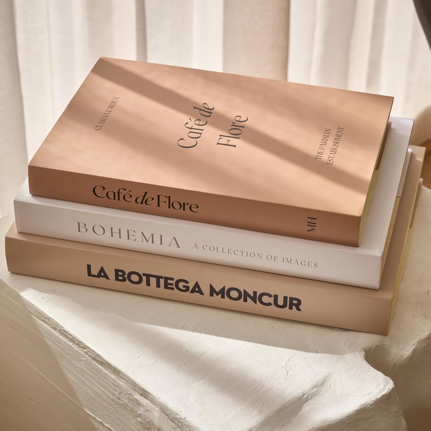 Moncur Home Faux Books for Decoration Coffee Table Books set of 3 Decorative Books Neutral Room Decor Aesthetic Shelf Decor Beige White Earth Tones Real Blank Pages Removable Covers Home Décor Accents