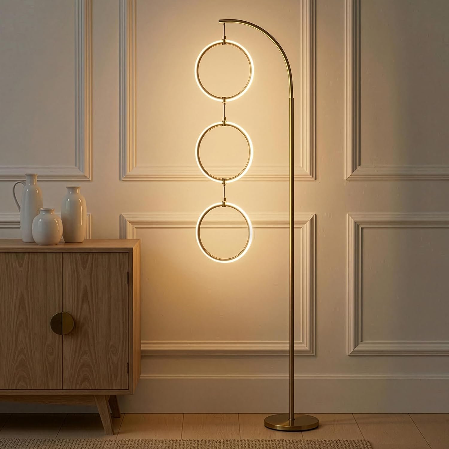 Brightech Nova 74 in. Antique Brass Industrial 3-Light LED Energy Efficient Floor Lamp with Built-in 3-Way Dimmer Function FL-NVA-BRS