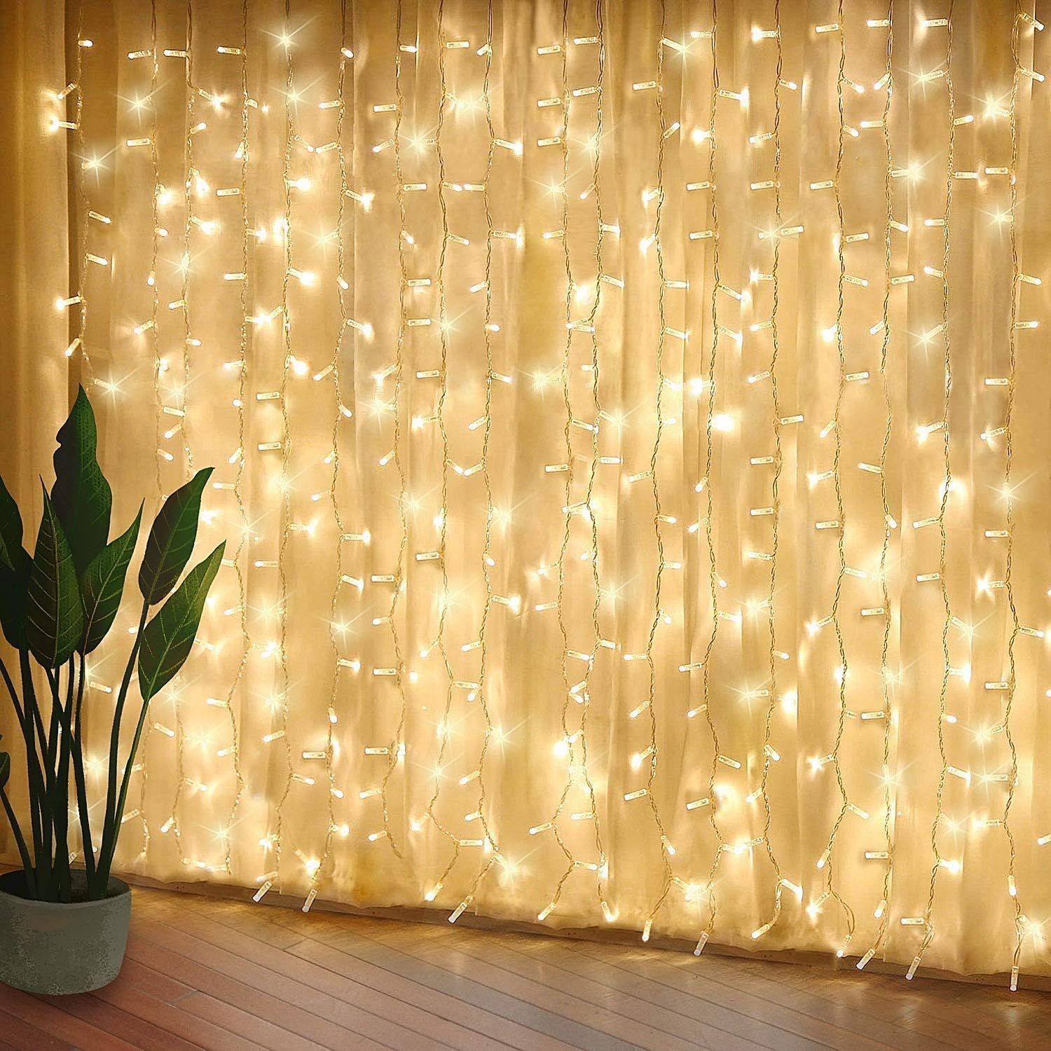 Curtain Lights, Upgrade LED Window Fairy Lights 8 Lighting Modes, Window Icicle Xmas String Lights for Wall Decor
