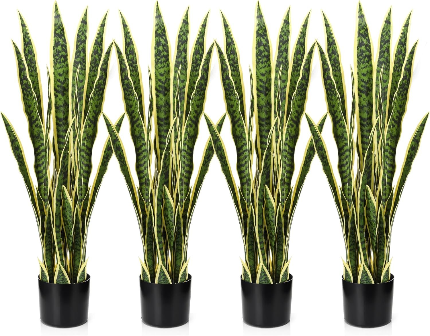 Crowye 4 Pack Tall Artificial Snake Plant Faux Sansevieria Plant Large Fake Snake Bulk in Pot for Home Office Housewarming Gift (3.15 ft)