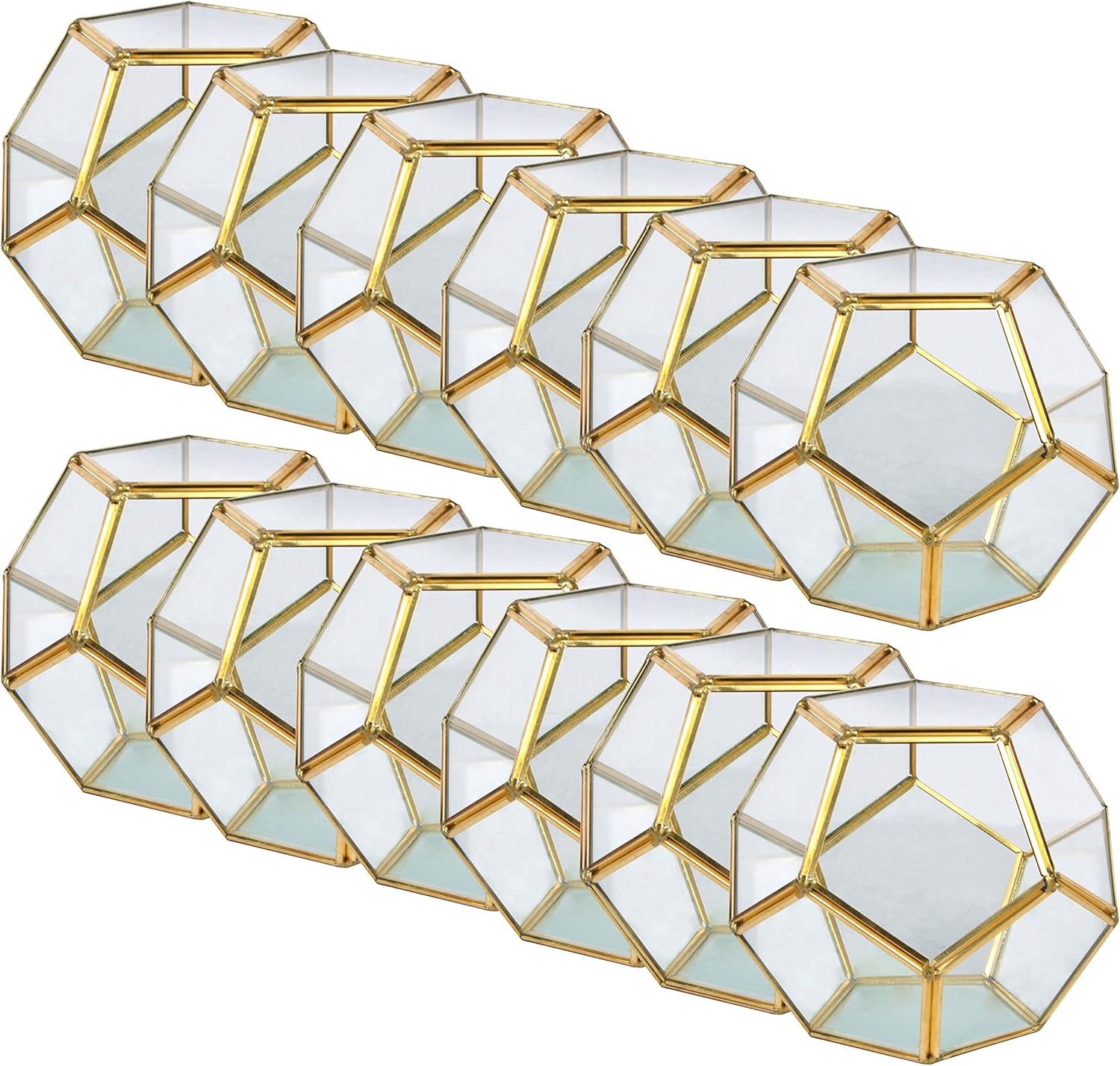 Ashland 5.5” Gold Octagon Glass Terrarium – Geometric Planter for Succulents and Air Plants – Bulk 12 Pack