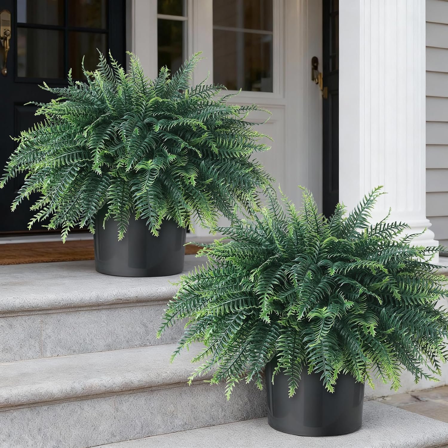 FOTEEWL Artificial Ferns Potted Plant for Front Door Decoration – 2 Sets UV Resistant Realistic Bush Faux Greenery Fern Potted Fake Plants for Home Garden Porch Farmhouse Decor