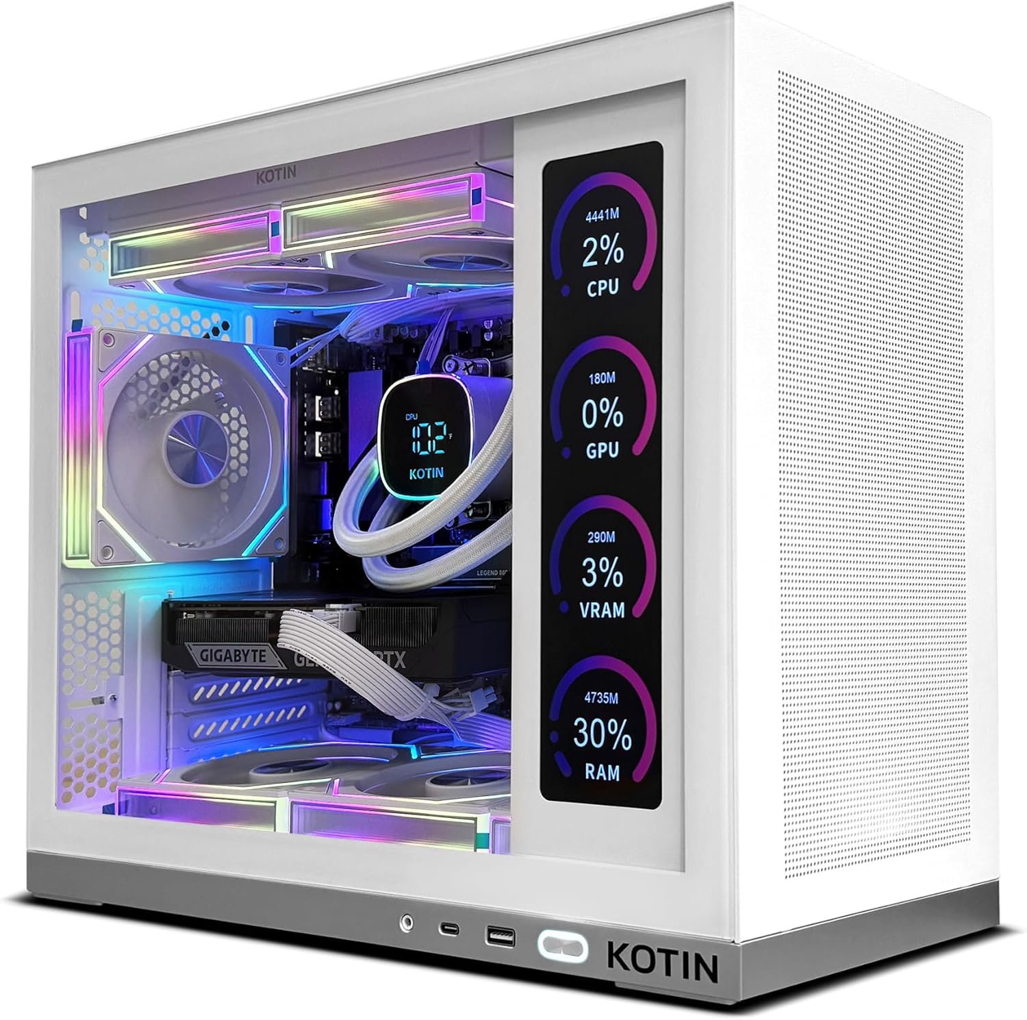 KOTIN Prebuilt Gaming PC Desktop Computer, Ryzen 7 7800X3D, RTX 5060 Ti 8GB, 32GB DDR5 6000MHz, 1TB PCIe 4.0 SSD, 11.3″ Display, 240mm Liquid Cooler, WiFi 7, Windows 11 Home, ARGB White Tower G50W