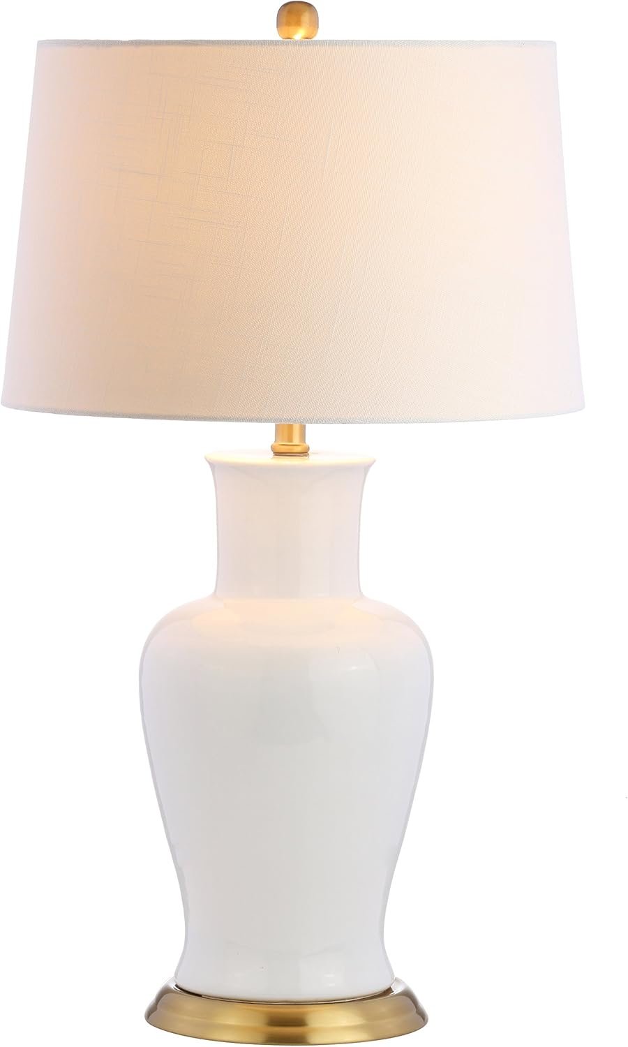 JONATHAN Y 29″ White/Gold Traditional Ceramic Urn LED Table Lamp for Bedroom Decor, White Linen Drum Shade, Classic Nightstand Lamp for Living Room, LED Bulb Included JYL4026A