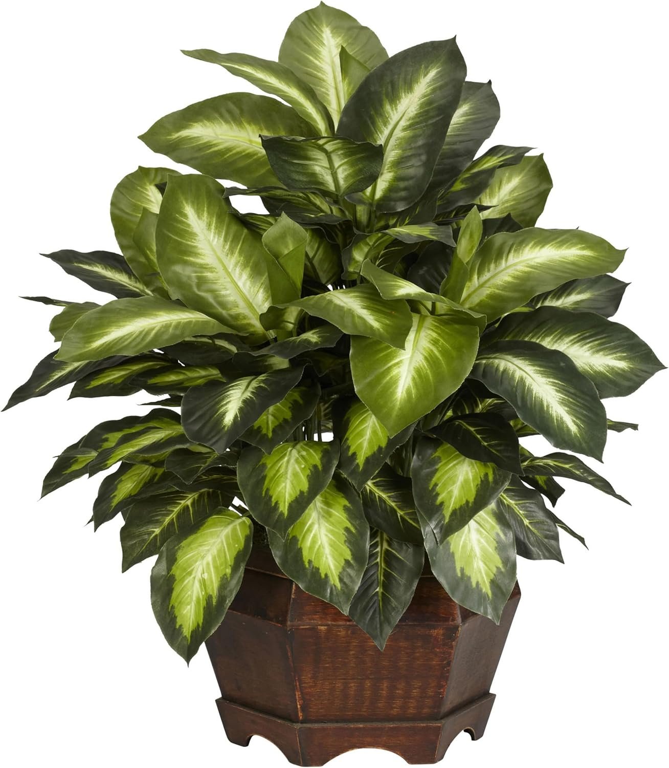Nearly Natural 24in Artificial Dieffenbachia Silk Plant with Modern Hexagon Planter, Maintenance-Free Indoor Faux Greenery for Room Decor