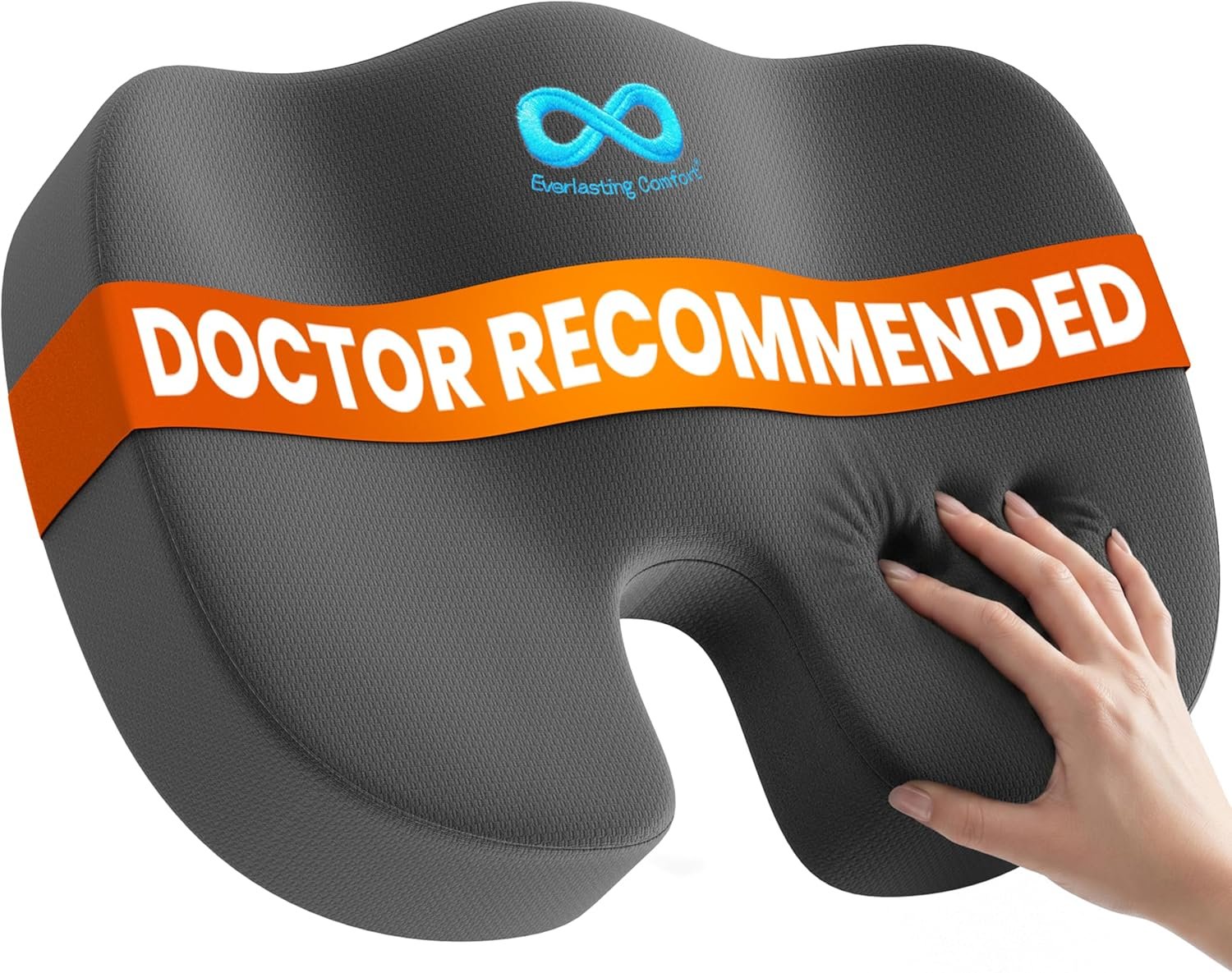 Everlasting Comfort Doctor Recommended Memory Foam Seat Cushion for Office Chairs & Car – Ergonomic Office Desk Accessories – Cushions for Tailbone Pain Relief, Sciatica (Gray, Large)