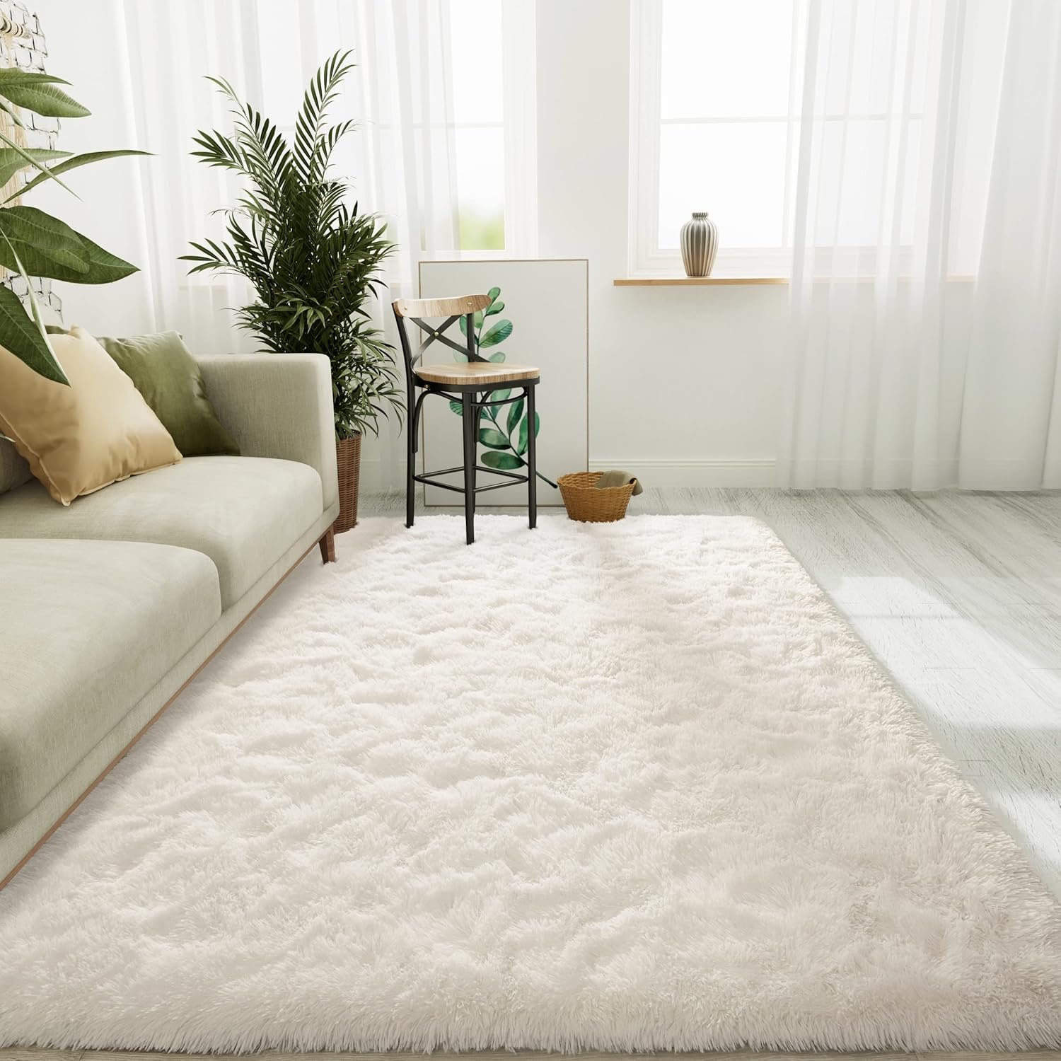 LOCHAS Ultra Soft Indoor Modern Area Rugs Fluffy Living Room Carpets for Children Bedroom Home Decor Nursery Rug 4×6 Feet, White