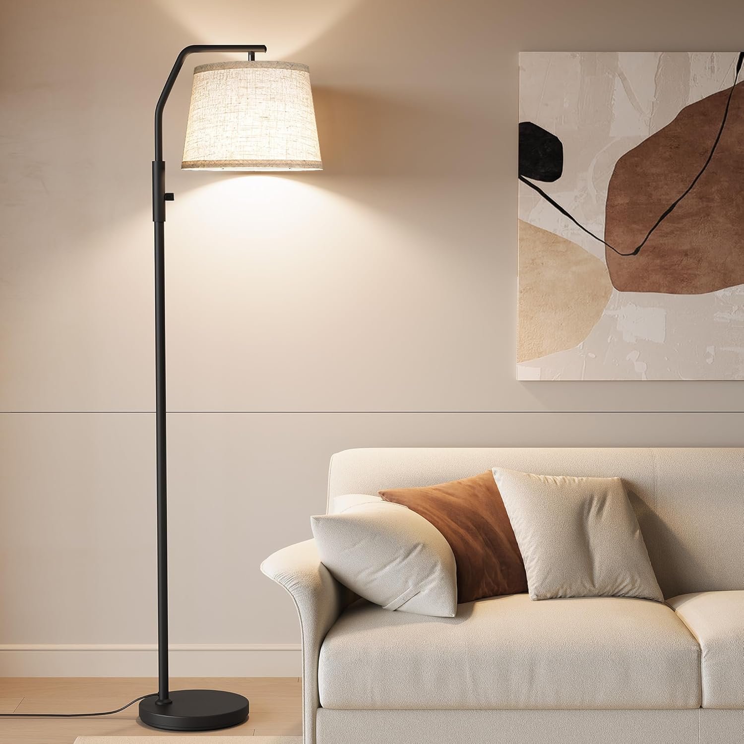 SUNMORY Floor Lamp for Living Room, Black | 9W Bulb Included, Adjustable Head, 0-100% Dimmable, Arc Design, Modern Standing Lamp