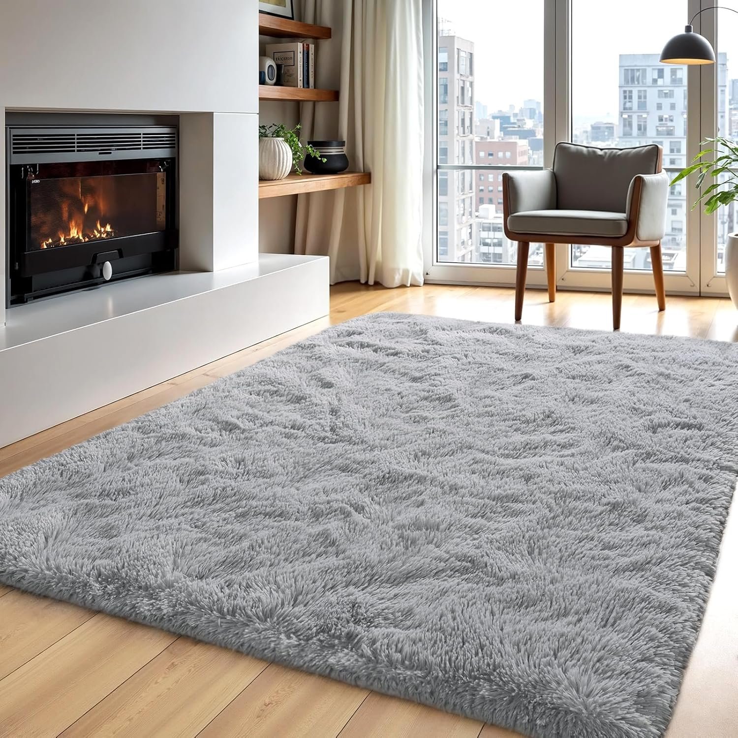 Zentavio Area Rugs for Living Room Grey Rugs for Bedroom 4×6 Carpet Fluffy Furry Soft Shag Aesthetic Plush High Pile Gray Throw Rug for Nursery Kids Room Dorm