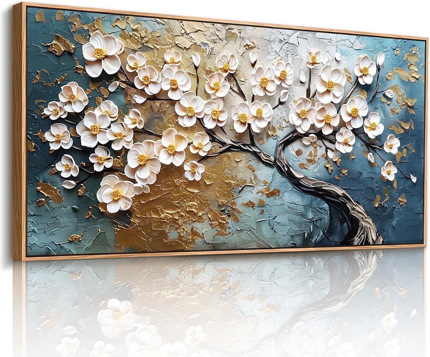 imjiayu Tree of Life Wall Art, Large Framed Wall Art, Abstract Art Wall Decor, Blue and White Tree Canvas Prints, Modern Wall Pictures for Living Room Bedroom Office Home Decorations 20″x40″