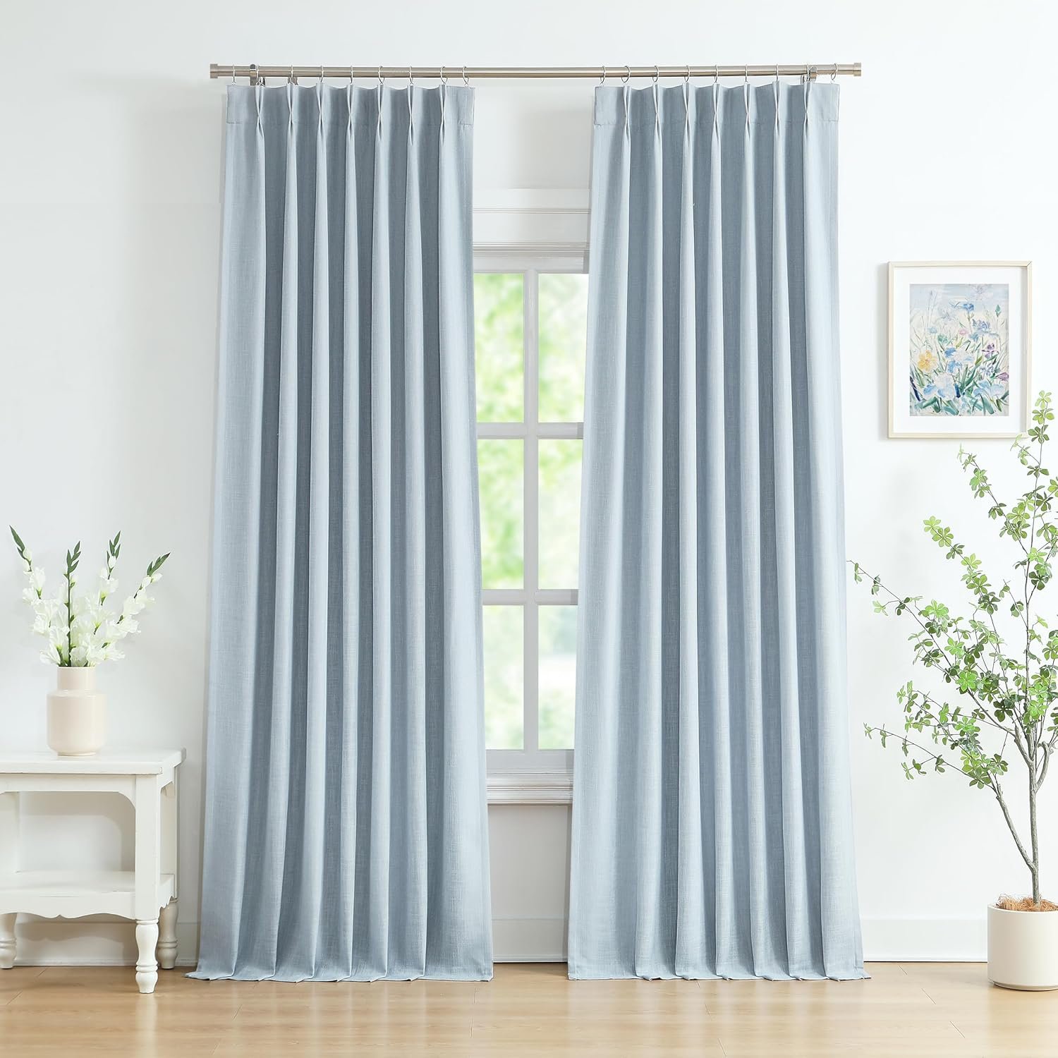 WEST LAKE 102 Inches Long Dusty Blue Bailey Pinch Pleat Full Blackout Curtains with Liners,Linen Textured Drapes for Modern Bedroom Living Room,Thermal Insulating Backtab Window Treatment,40″Wx102″Lx2