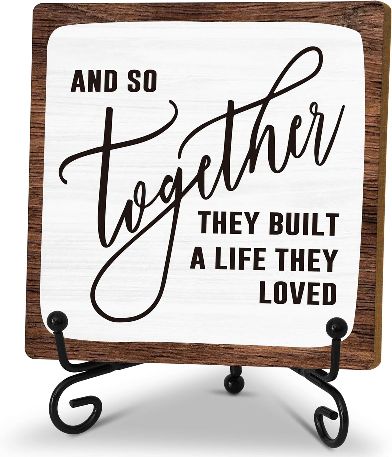Home Desk Decor Sign, Rustic Wooden Sign With Stand, And So Together They Built A Life They Loved Sign For Farmhouse Home Living Room Bedroom Shelf Table, Coffee Lover Gifts For Family Friend