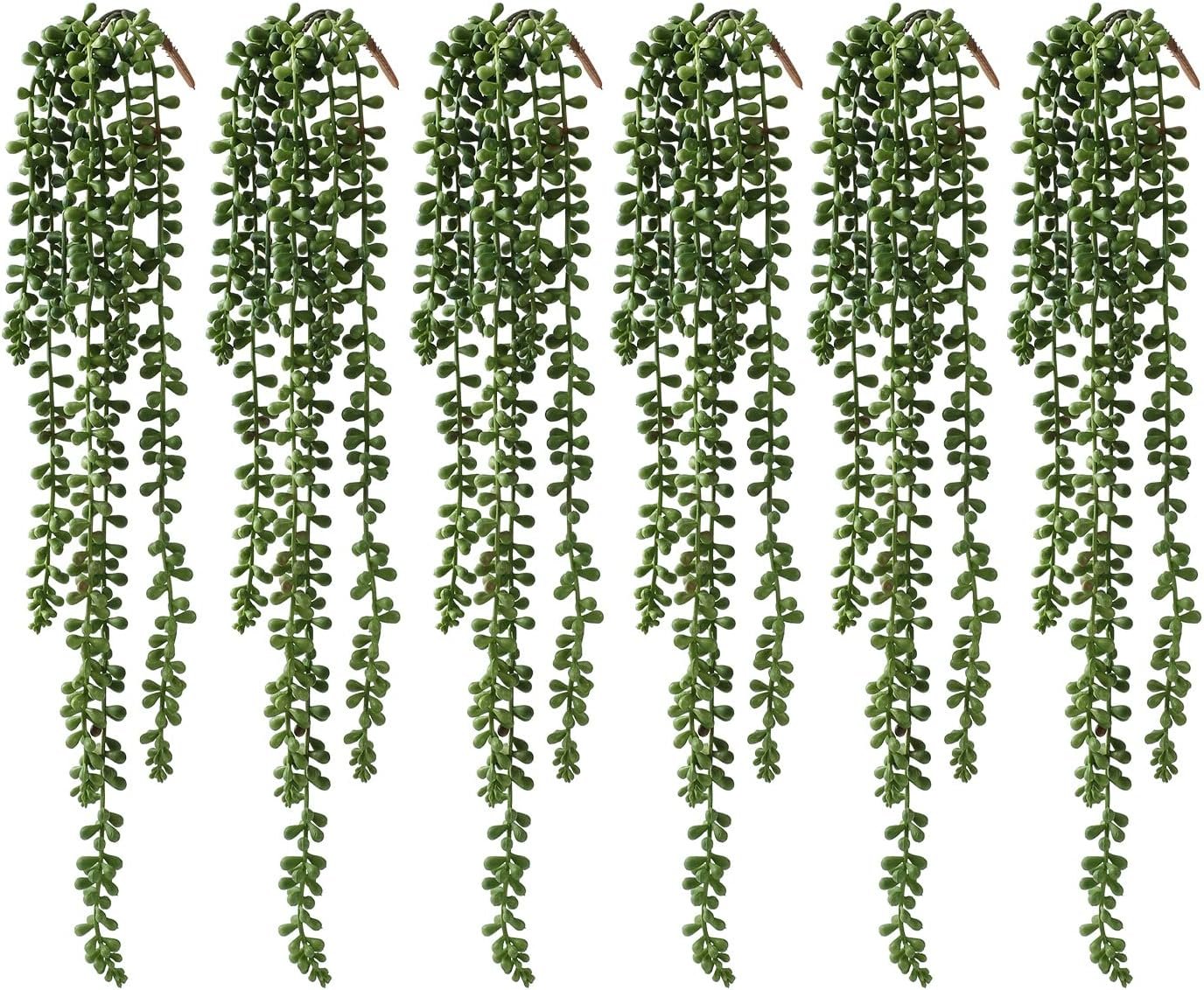 dallisten 6 Pcs Artificial Succulents Hanging Plants, Fake String of Pearls Greenery Plants, Decoration for Wall, Home, Backdrop, Garden, Indoor and Outdoor