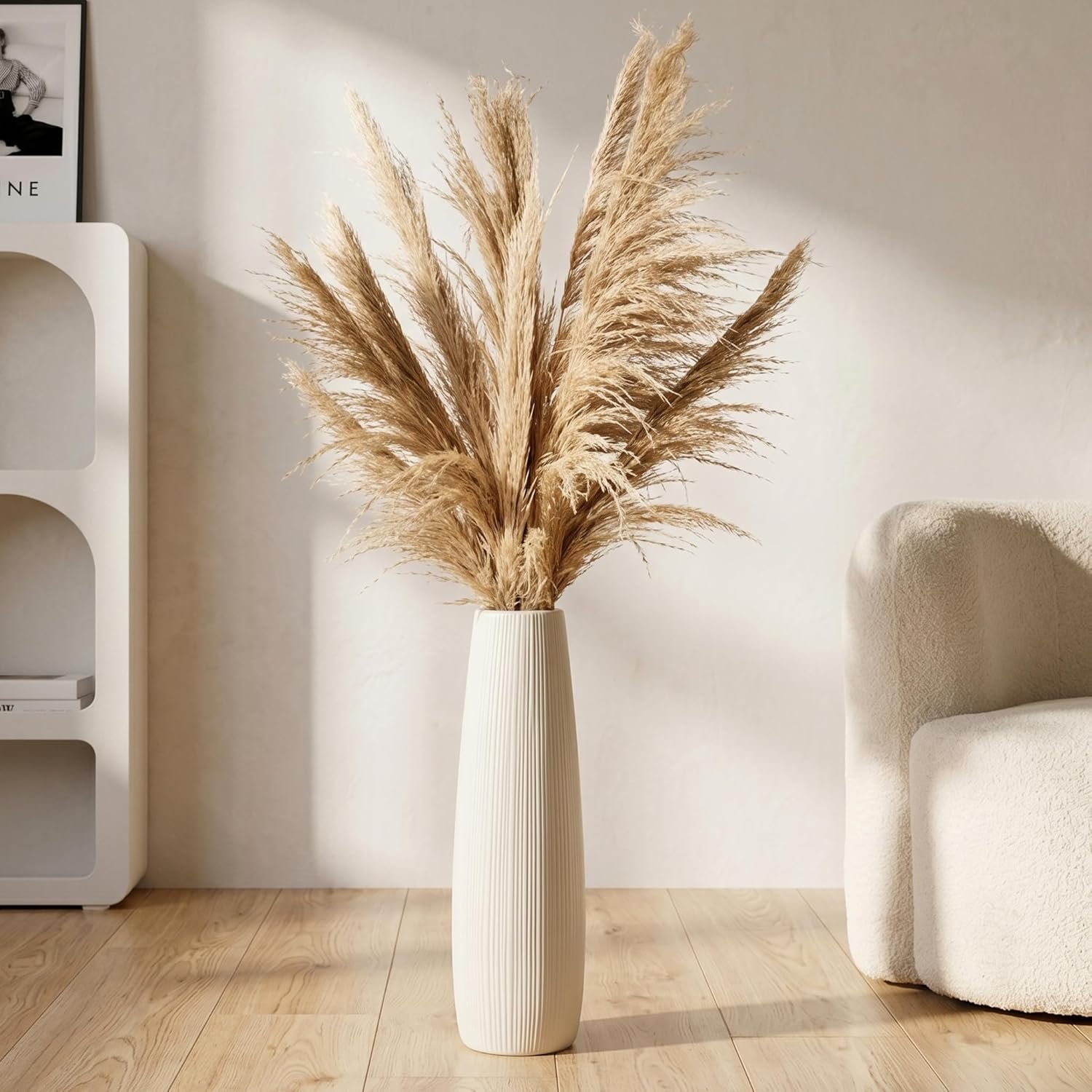 Ceramic Large White Vase, 18″ Tall Floor Vase, Big Decorative Flower Vases for Floor Table Decor Living Room Modern Home Office Bedroom, Farmhouse, Glossy Glaze (18 Inch Tall)