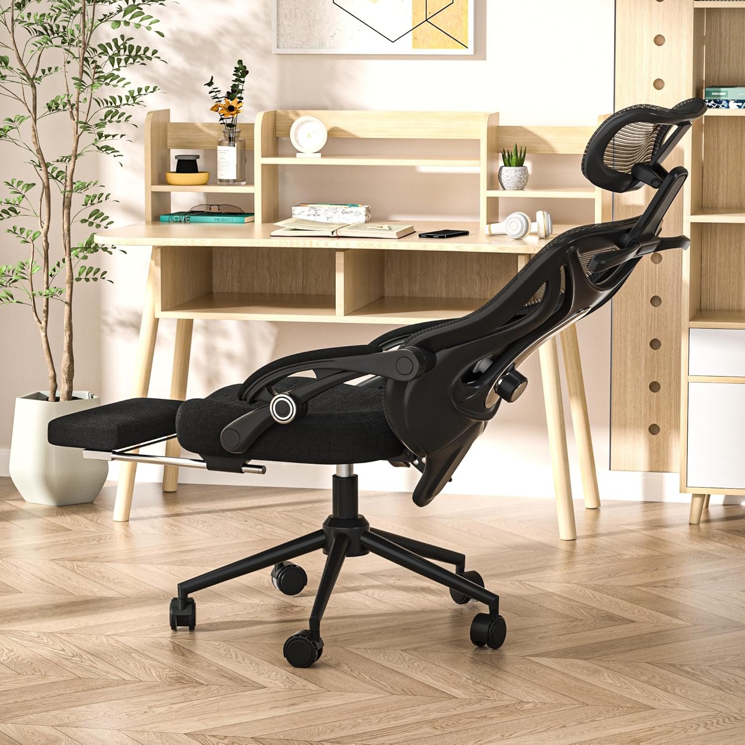 Ergonomic Office Chair – Adjustable Lumbar & Headrest, 90-160° Reclining with Footrest, Breathable Mesh Back – Home Office/Gaming Computer Chair (Modern, Black)