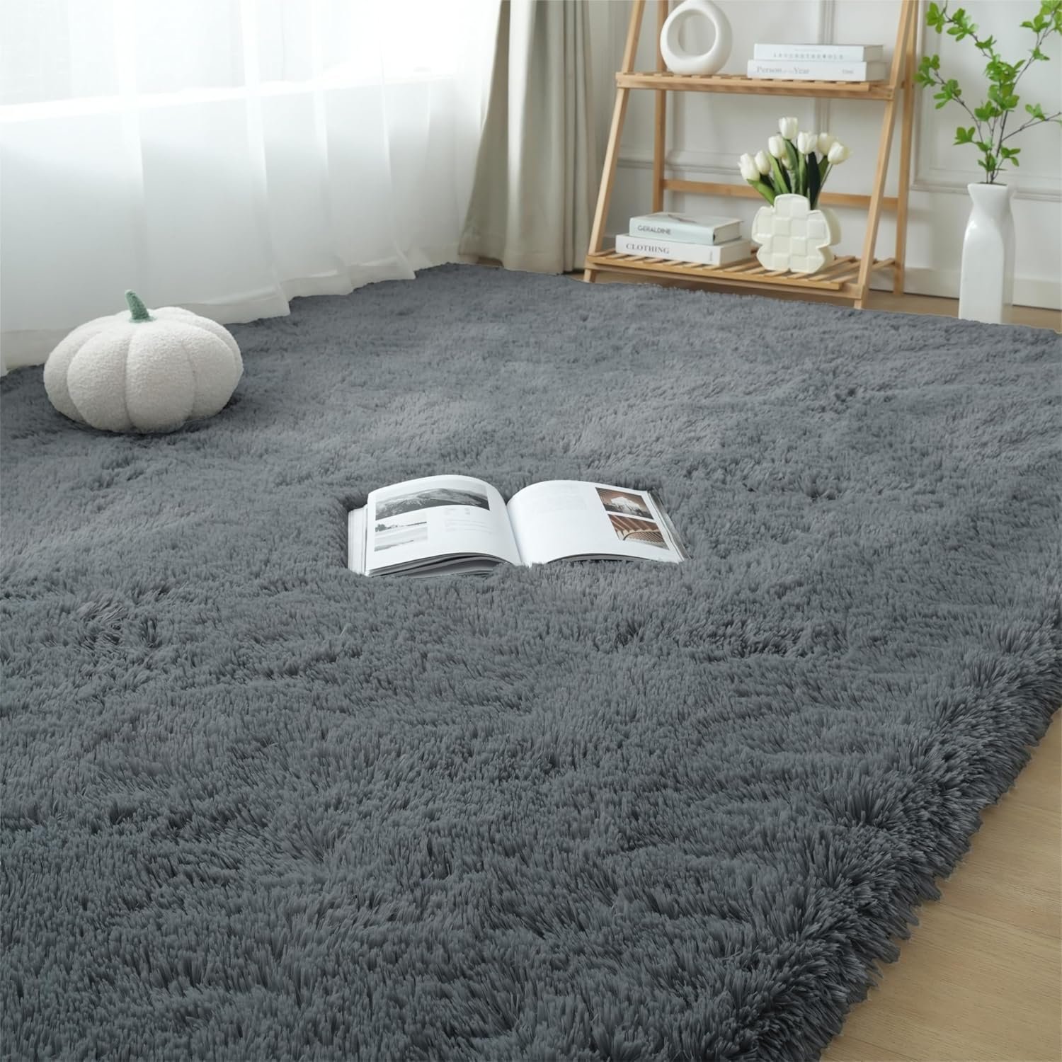 Fluffy Area Rugs for Bedroom 5×7: Shag Rugs for Bedroom – Living Room Area Rug 5×7 Grey Plush Fuzzy Soft Carpet – Teenage Room Dorm Decor Carpets