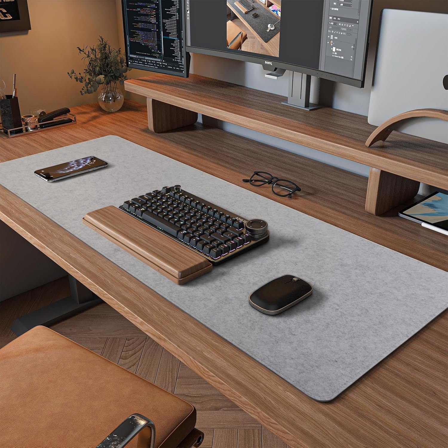 DawnTrees Felt Desk Pad,Keyboard Mat (35.8″ x 11.8″),Large Felt Mouse Pad,Computer Desk Mat XL,Desk Protector for Office (Light Gray)