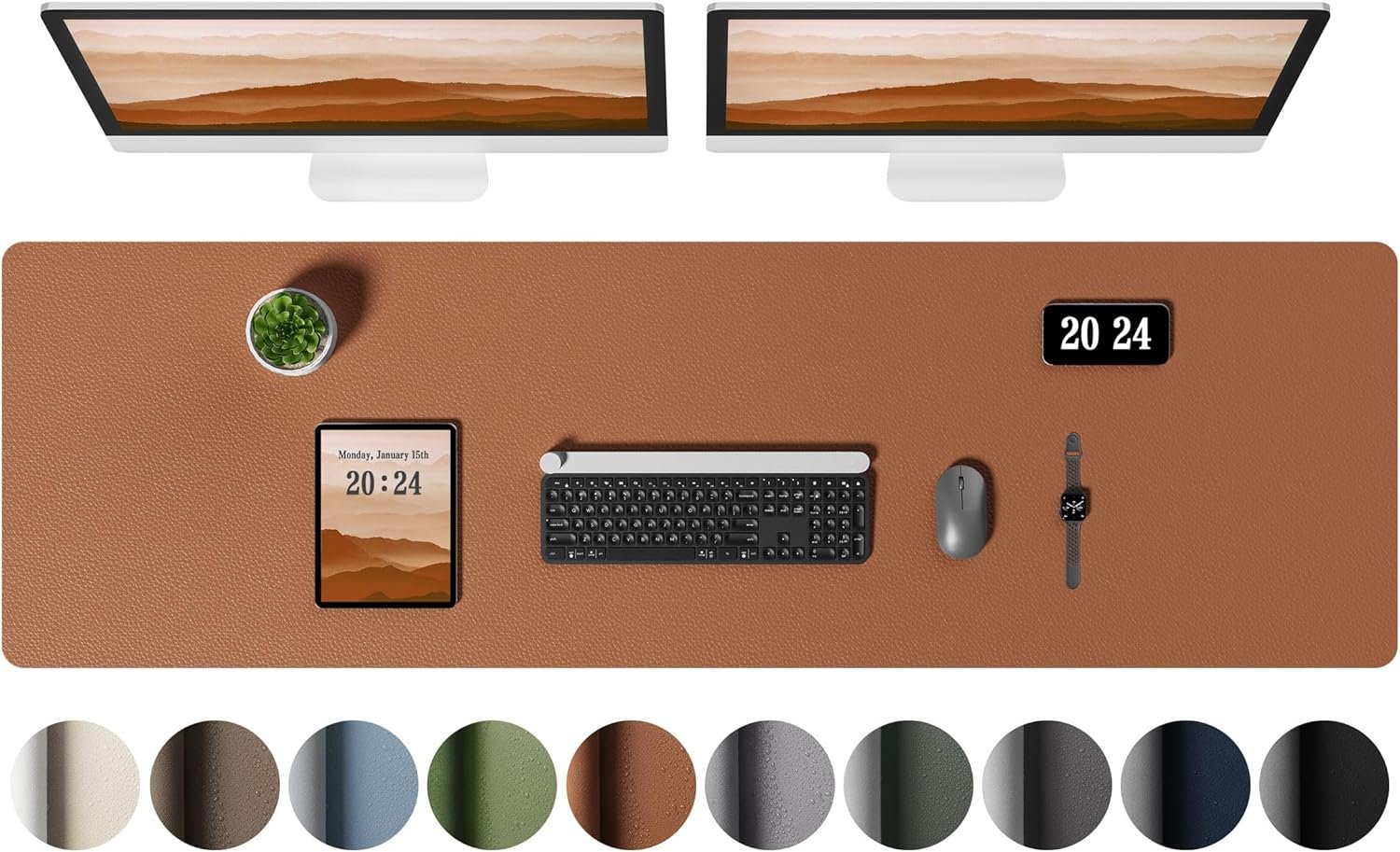 Aothia Leather Desk Pad Protector, Office Desk Mat, Large Mouse Pad, Laptop Desk Pad, Non-Slip PU Leather Desk Blotter, Waterproof Desk Writing Pad for Office and Home (Brown, 55″ x 17″)