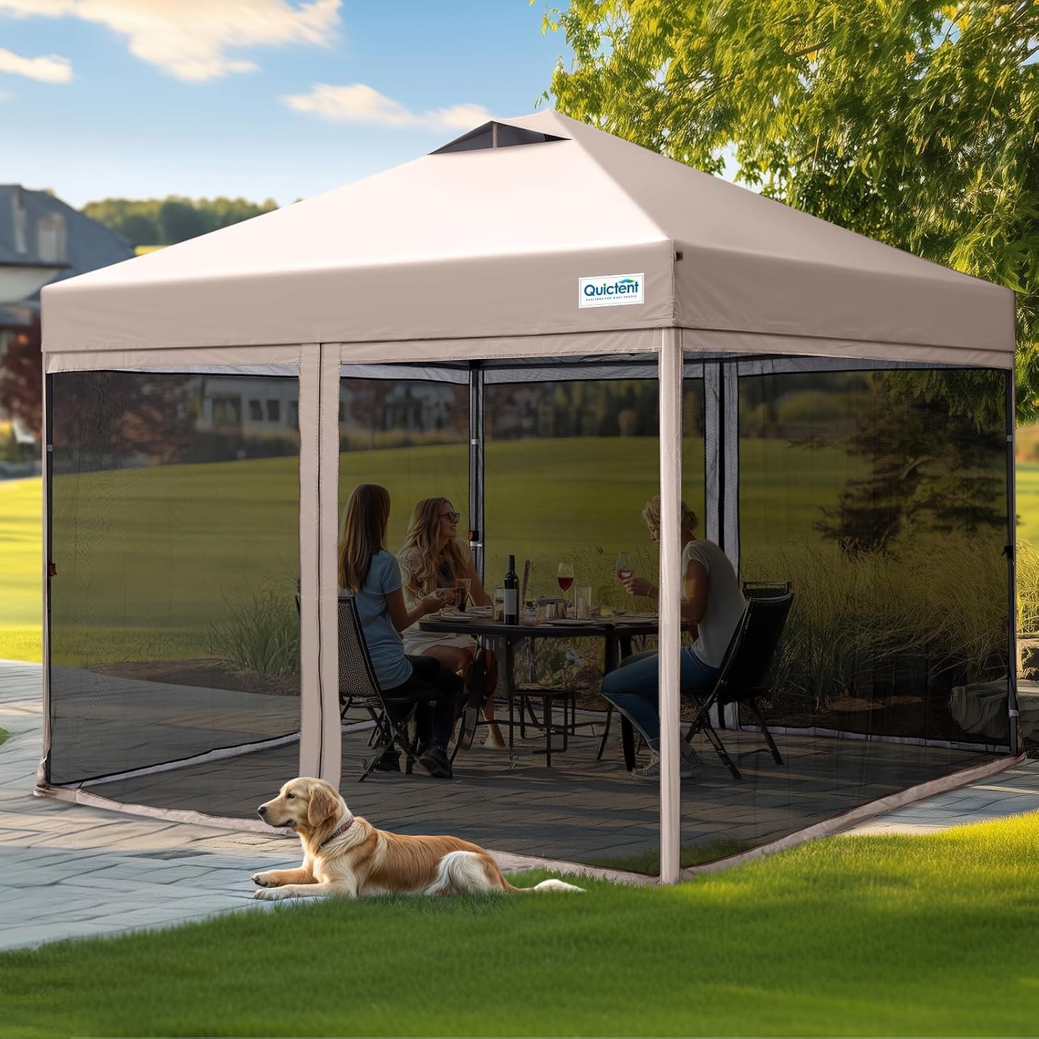 Quictent 10’x10′ Pop up Screened Canopy Tent with Mosquito Netting, Portable Easy up Outdoor Screen House Shelter for Patio, Camping and Picnic, Includes Wheeled Carry Bag