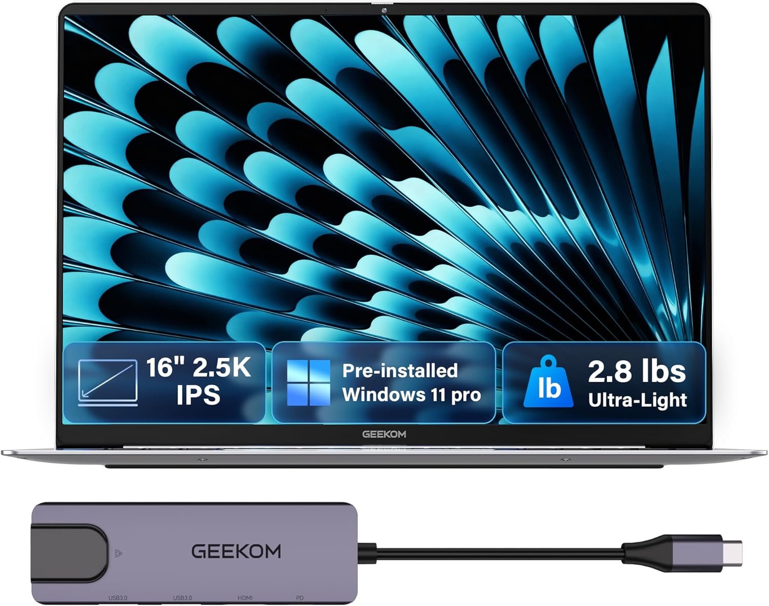GEEKOM GeekBook X16 Pro 2.8 lbs Laptop, 16″ IPS 2.5K 16:10 Laptop Computer, Ultra 9 185H, 32GB LPDDR5x 7500MHz RAM 2TB SSD, Up to 17 Hour, USB4, Fingerprint, Dual Fan, Copilot, Windows 11 Pro