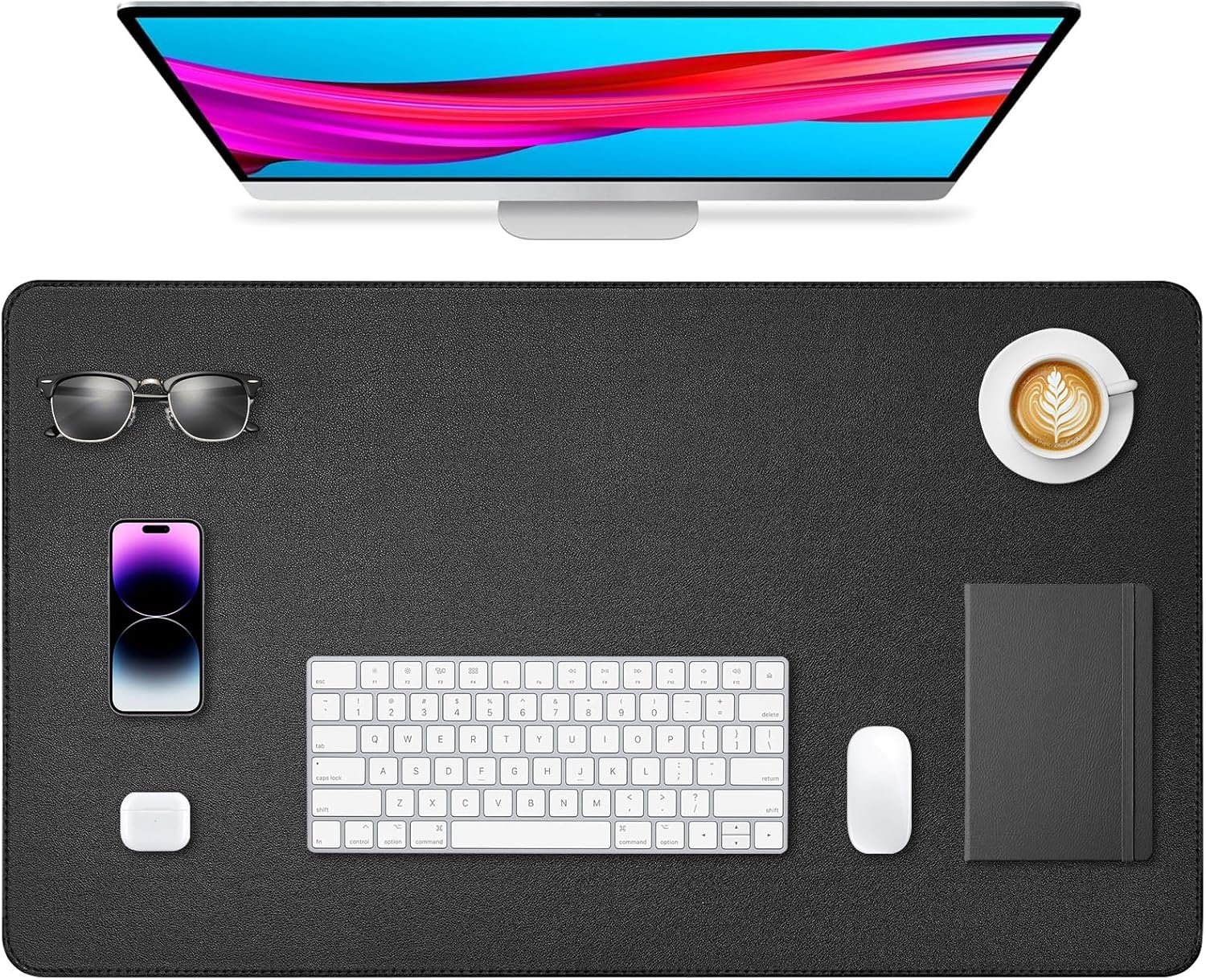 Leather Desk Pad Protector, Office Desk Mat, Large Mouse Pad, Non-Slip PU Leather Desk Blotter, Waterproof Computer Desk Writing Pad for Office and Home (Black, 23.6″ x 13.7″)