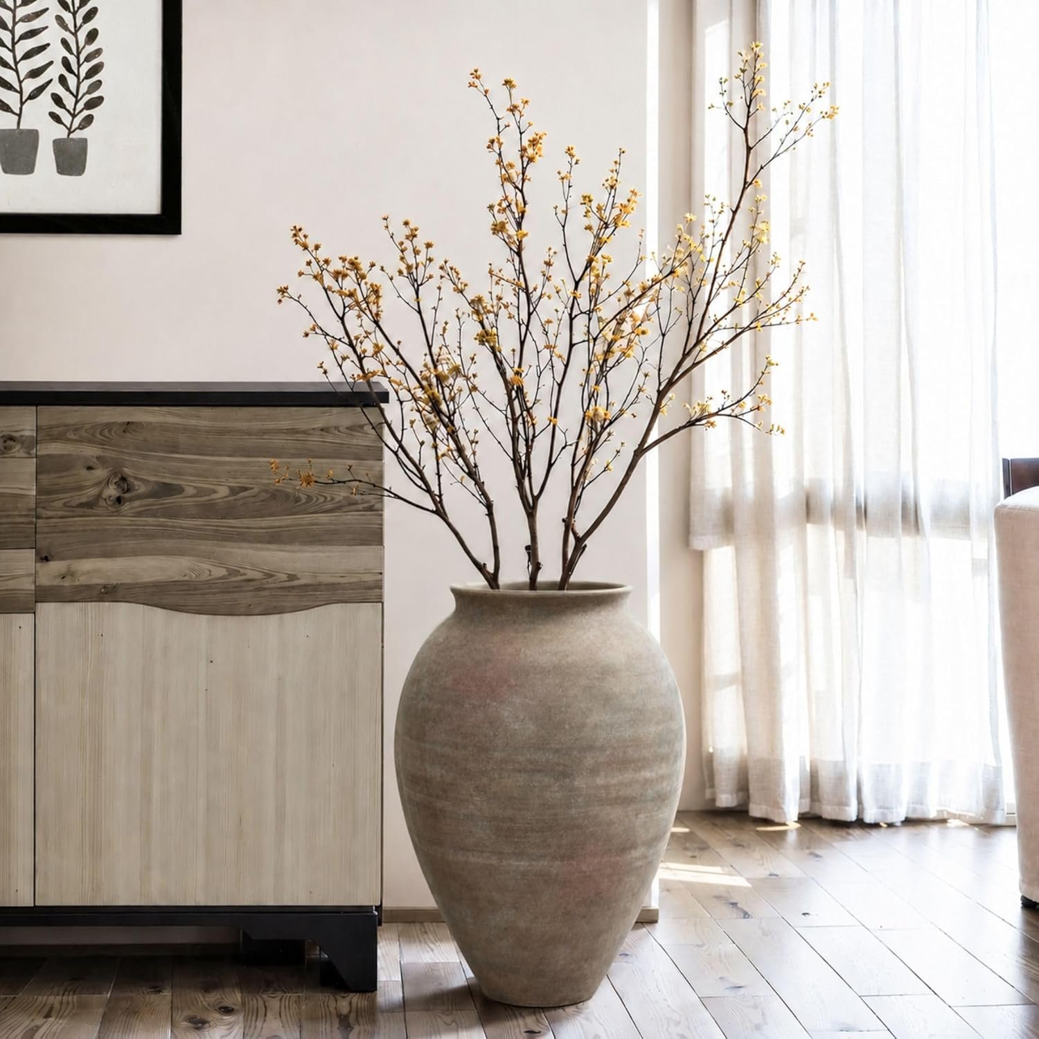 LuxenHome Rustic Ceramic Floor Vase, 17.7″ Tall Terracotta Pot with Earthy Gray-Brown Finish, Vintage Pottery Large Vases for Decor Living Room, Farmhouse Flower Vase for Entry Way Table Home Decor