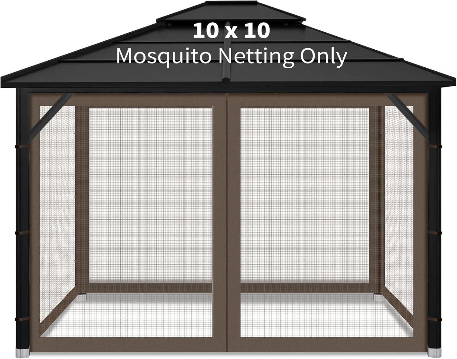 Gazebo Replacement Mosquito Netting Outdoor Universal Gazebo Canopy 4-Panels Screen Sidewalls with Zipper for Patio Garden Yard Backyard (Mosquito Net Only) (10×10, Coffee)