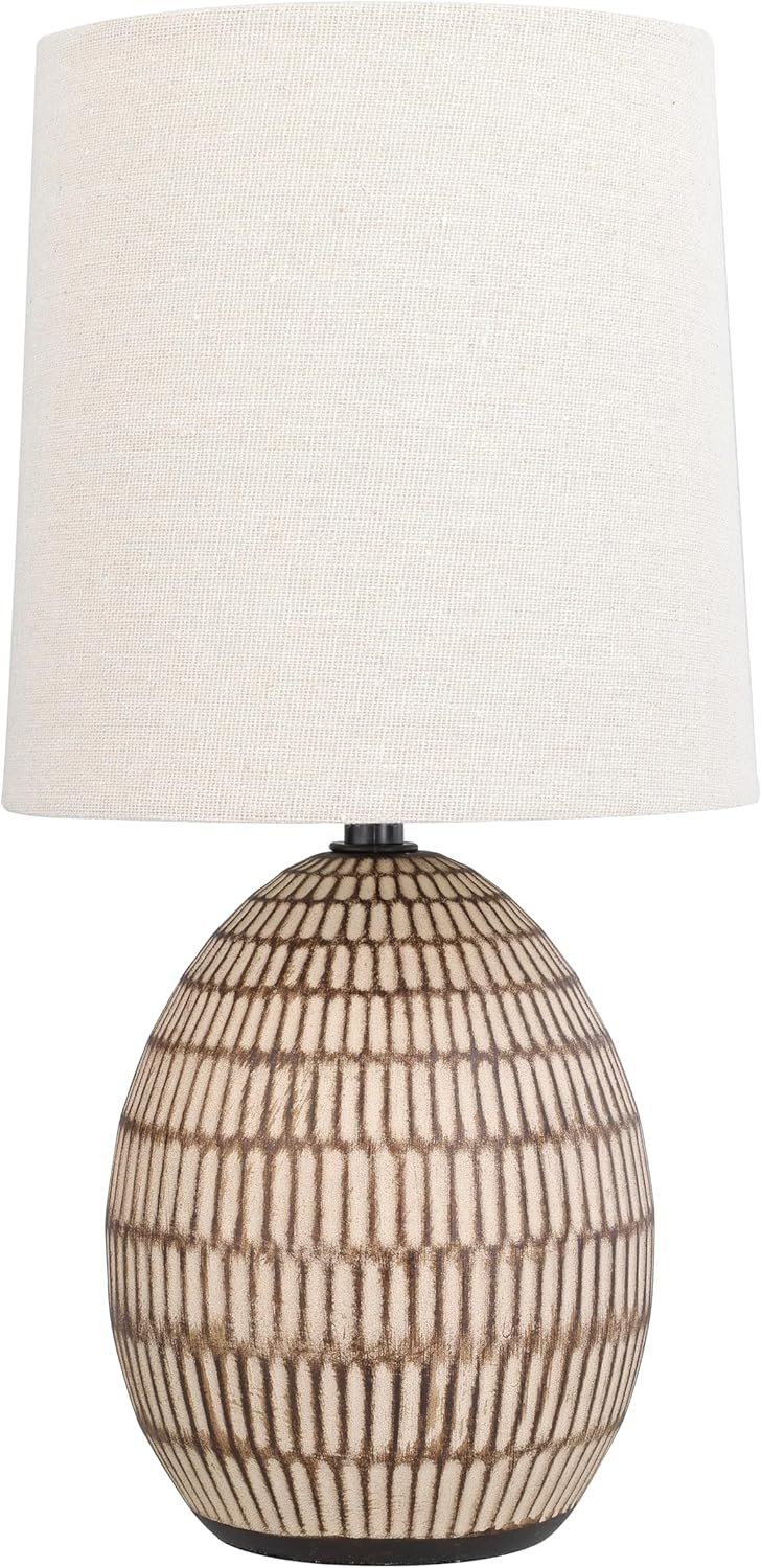 XTREME Ceramic Table Lamp, 12.75″ Carved Textured Table Lamp, Modern Brown Bedside Lamp with Beige Shade, Small Nightstand Lamp for Bedroom Living Room, E26 Bulb Required