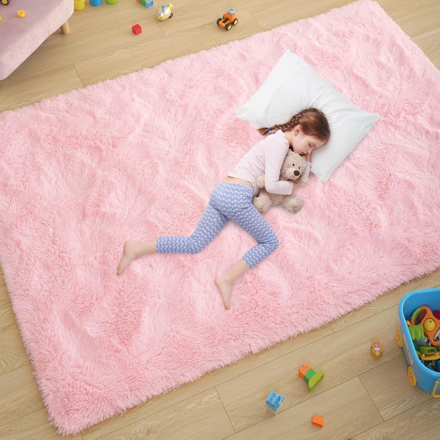 Ultra Soft Pink Rugs for Bedroom 4×6 Feet, Fluffy Shag Area Rugs for Living Room, Large Comfy Furry Rug for Girls Kids Baby Room Decor, Non Slip Nursery Modern Indoor Fuzzy Floor Carpet
