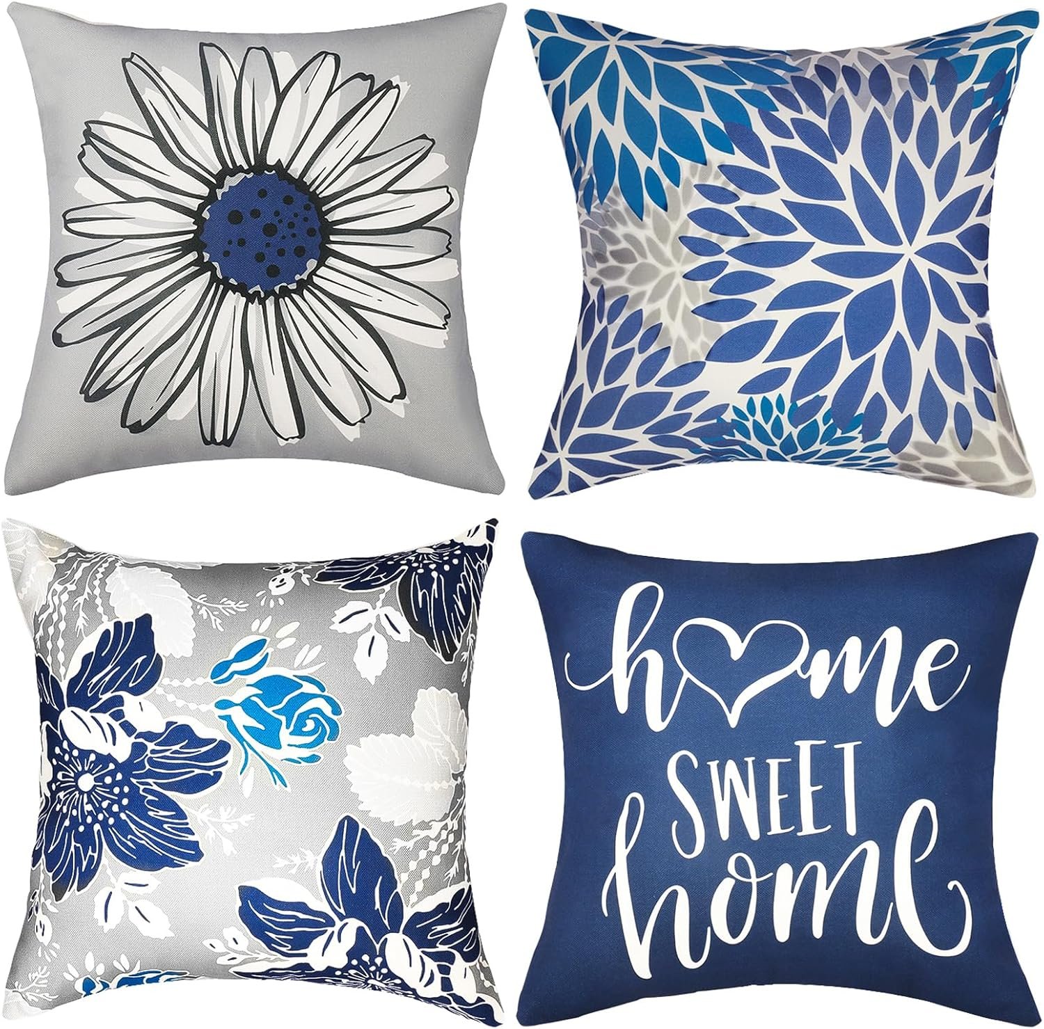 Decorative Throw Pillow Covers Set of 4 Blue Pillow Covers 22×22 inch Throw Pillow Cases Linen Square Pillow Case,Farmhouse Outdoor Modern Boho Pillow Covers for Couch Sofa Living Room
