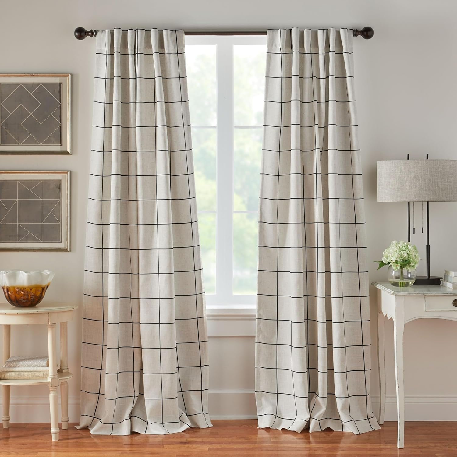 Elrene Home Fashions Brighton Windowpane Plaid Blackout Window Curtain, Living Room and Bedroom Drape with Rod Pocket Tabs, 52″ x 95″, 1 Panel, Black
