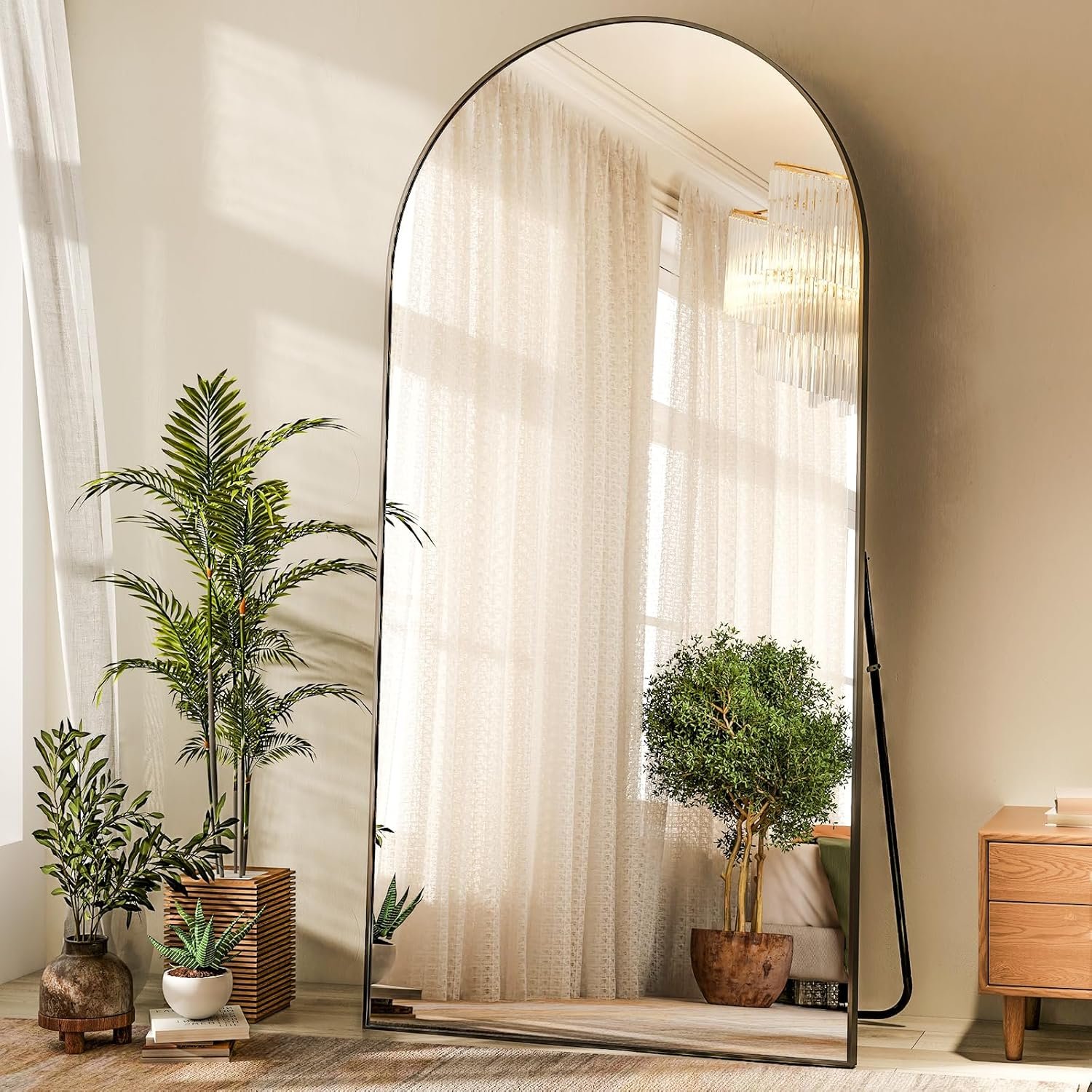 HARRITPURE 76″x34″ Arched Full Length Mirror Free Standing Hanging Mounted Mirror Aluminum Frame Modern Simple Home Decor for Living Room Bedroom Cloakroom, Black